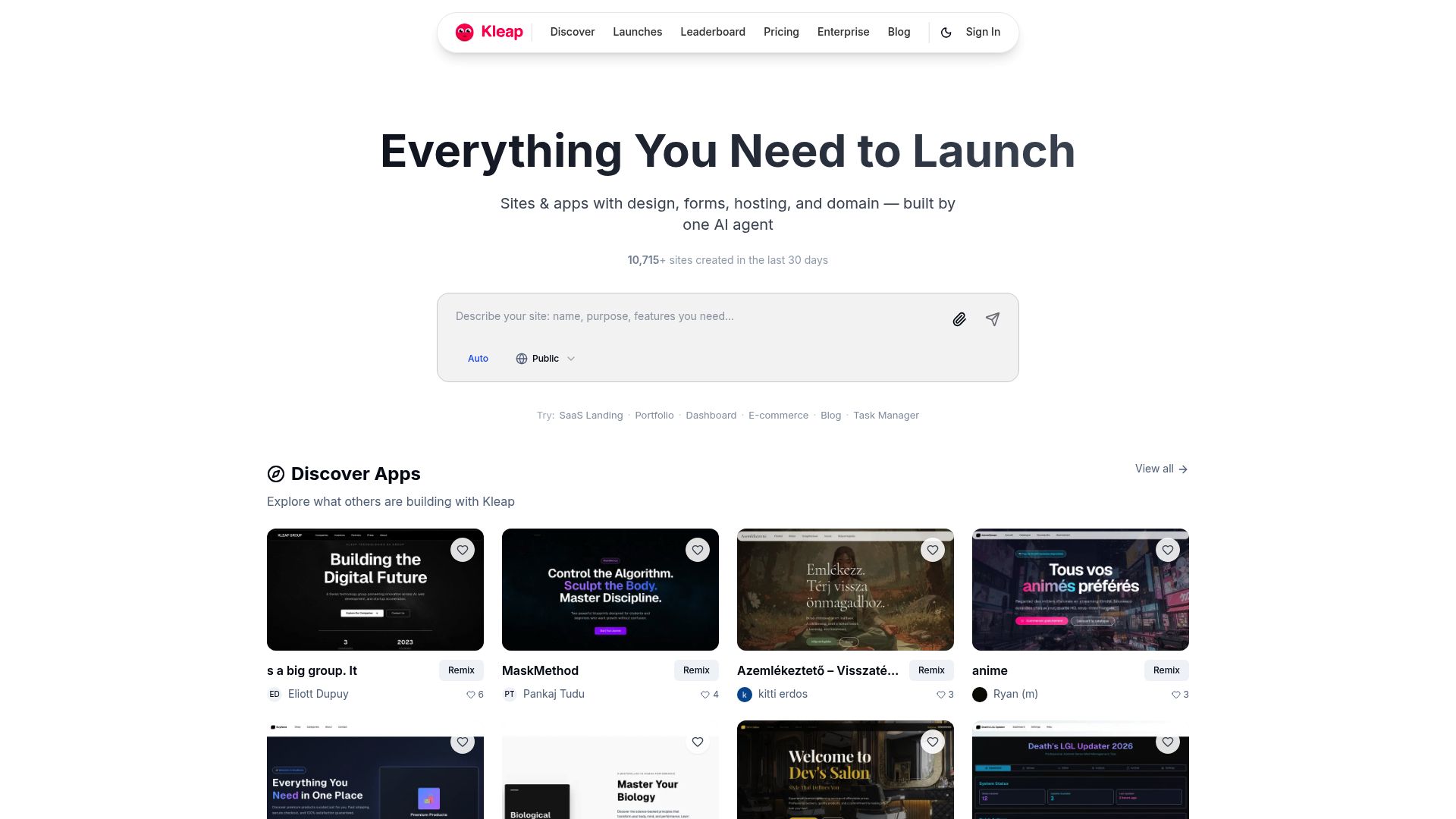 Screenshot of www.kleap.co