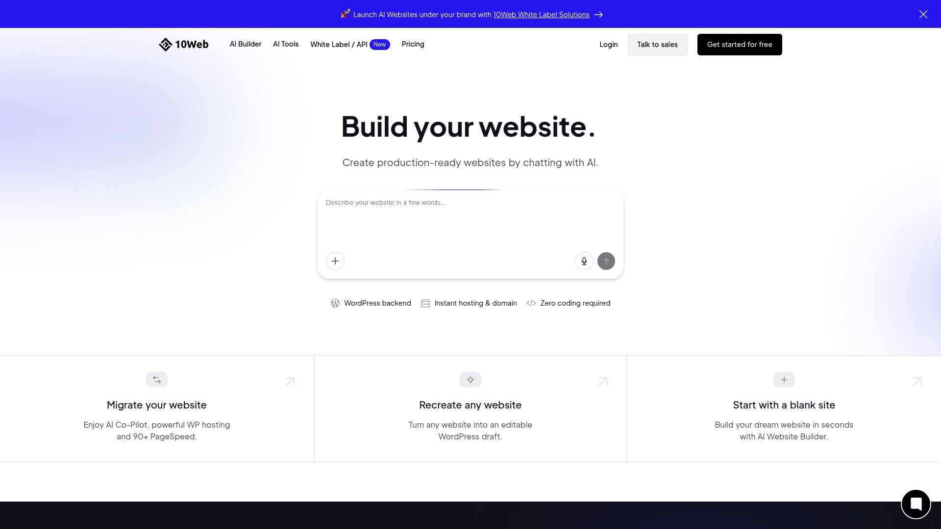 Screenshot of 10web.io