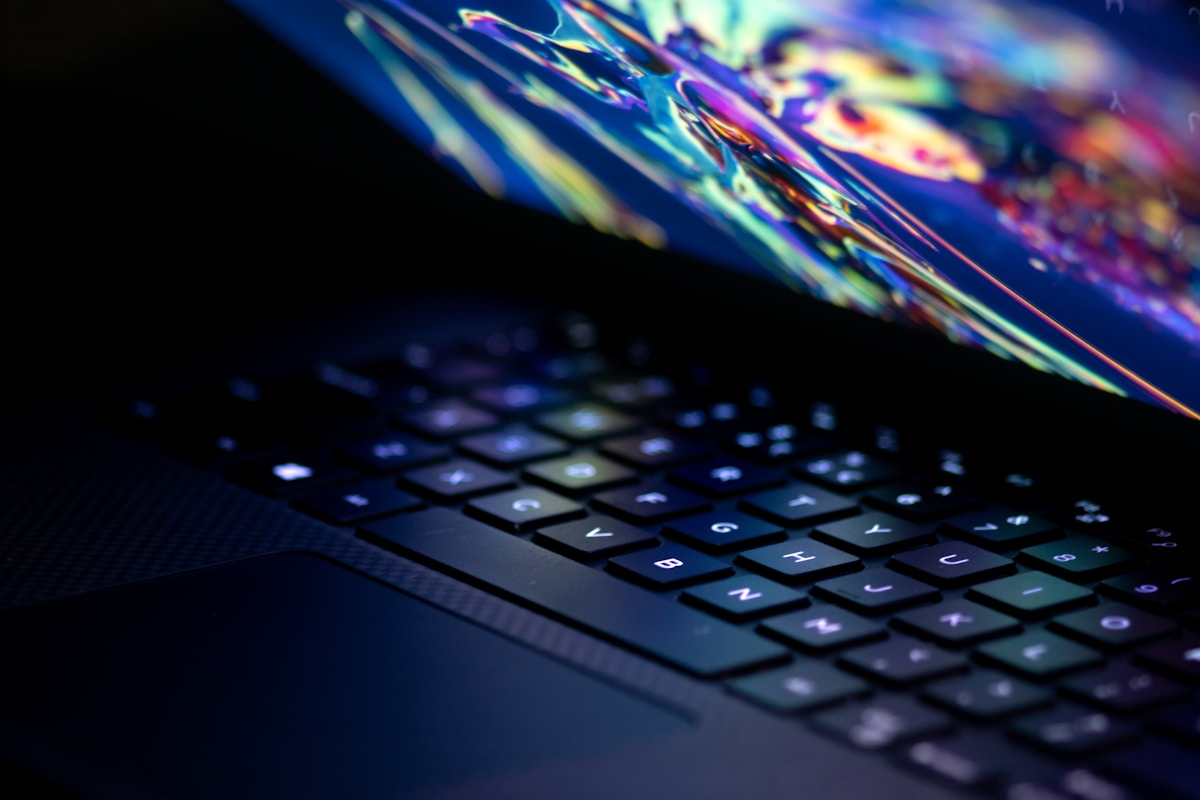 a close up of a laptop computer keyboard