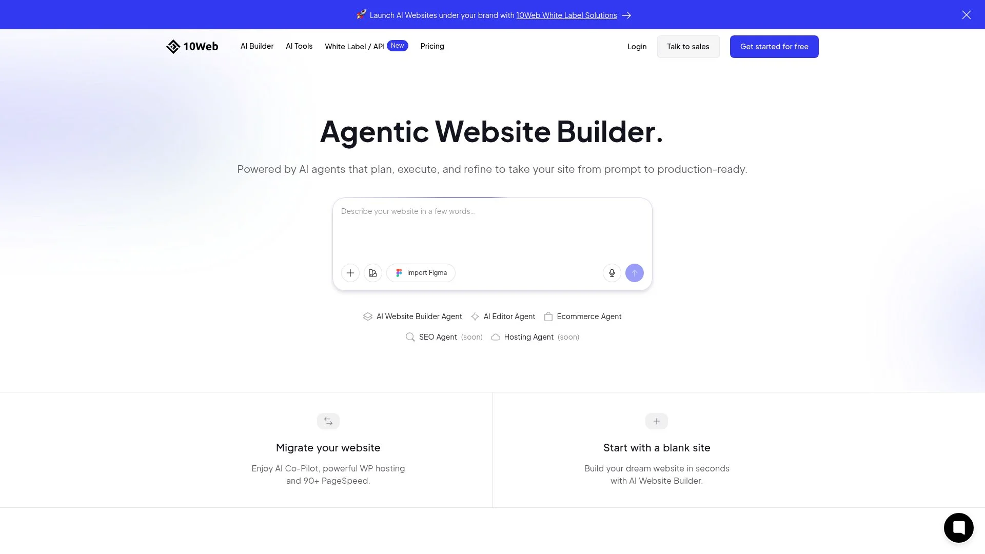Agentic website builder with AI-powered tools and features.