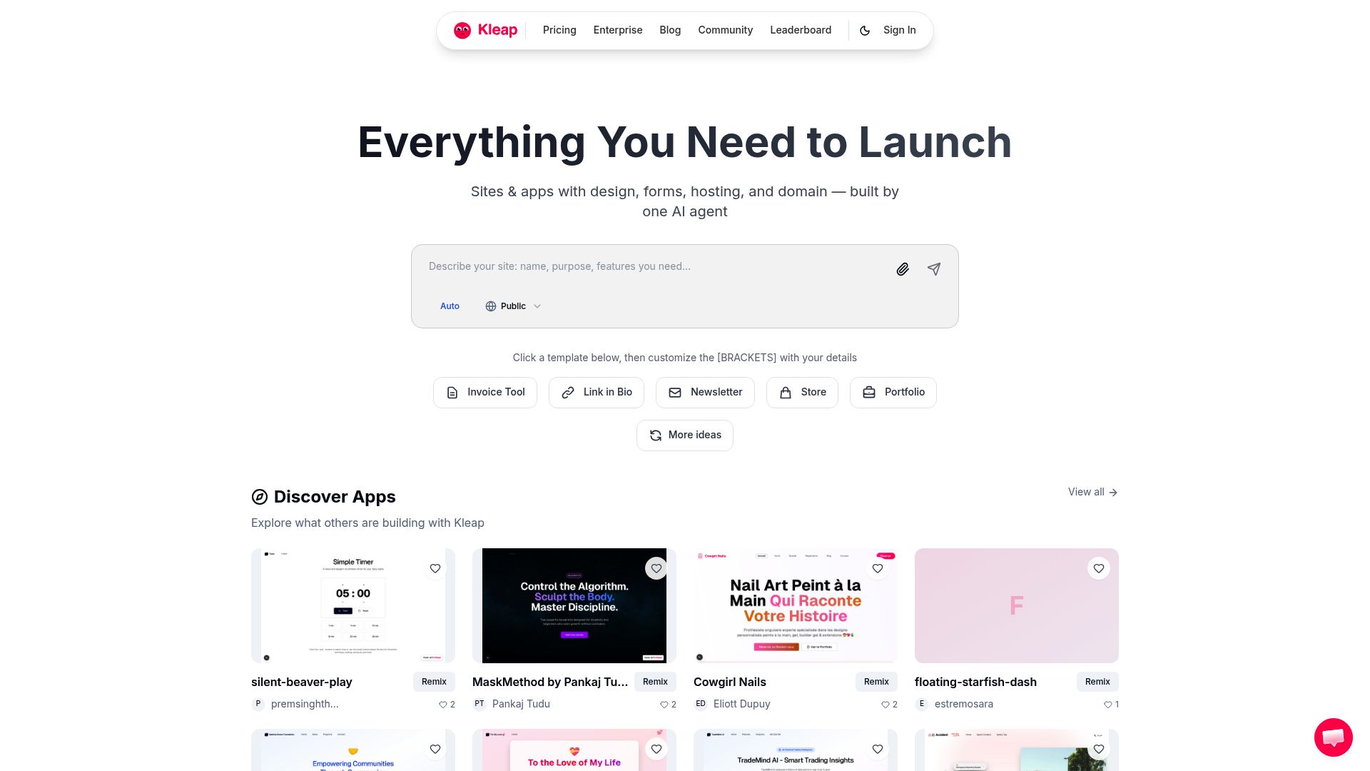 Screenshot of www.kleap.co