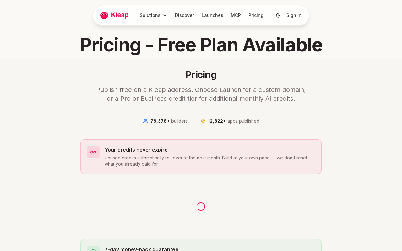 Kleap homepage