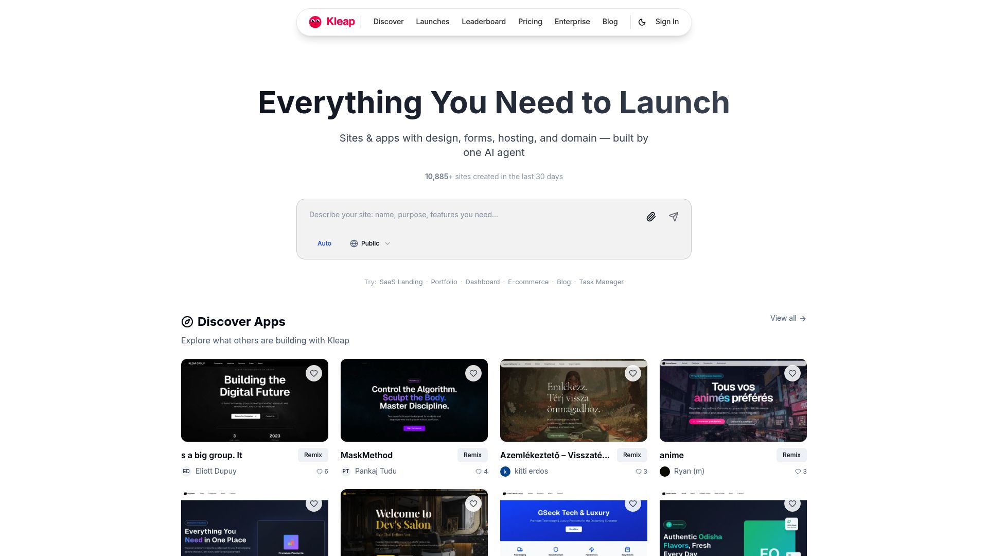 Screenshot of www.kleap.co