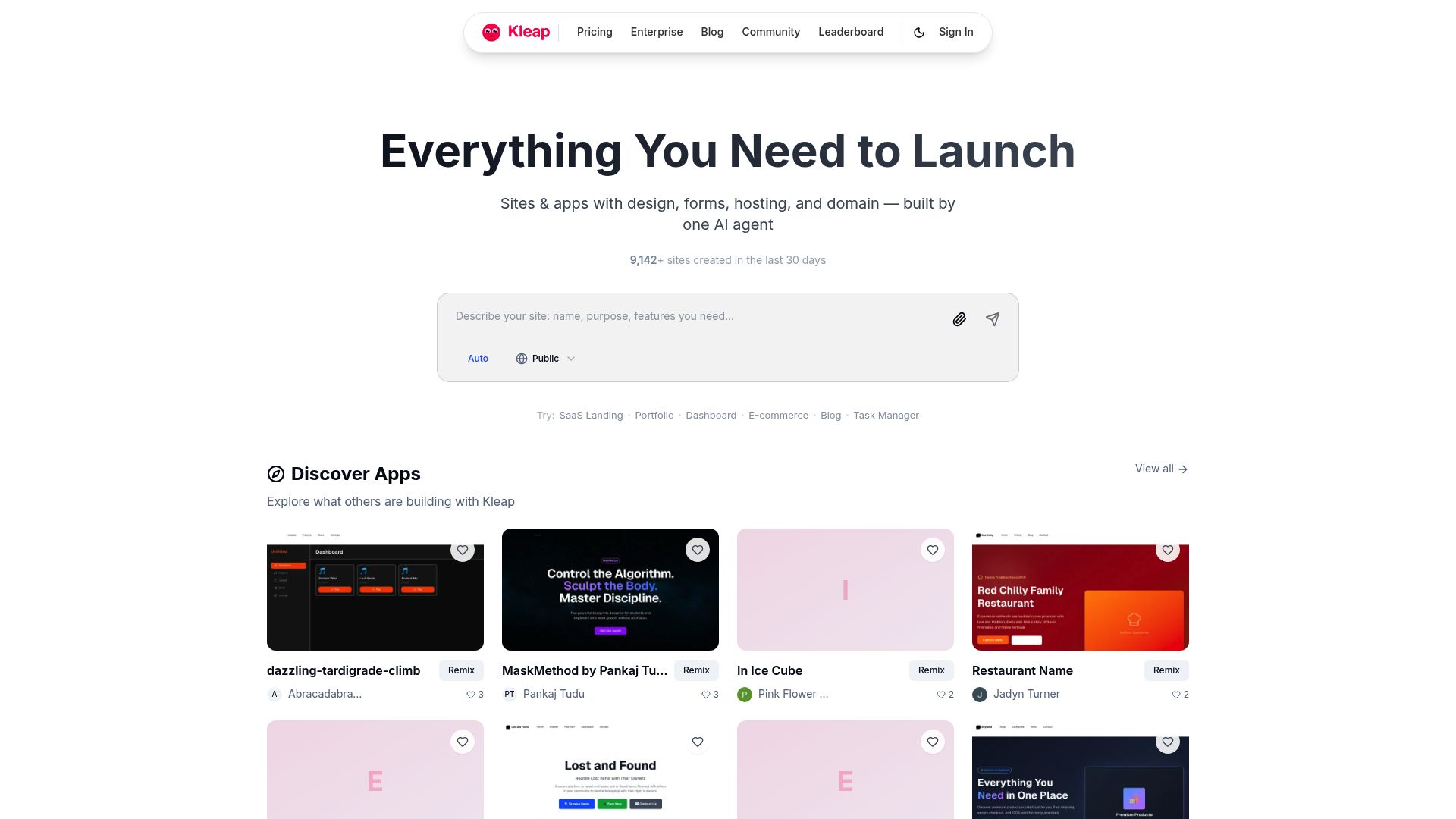 Screenshot of www.kleap.co