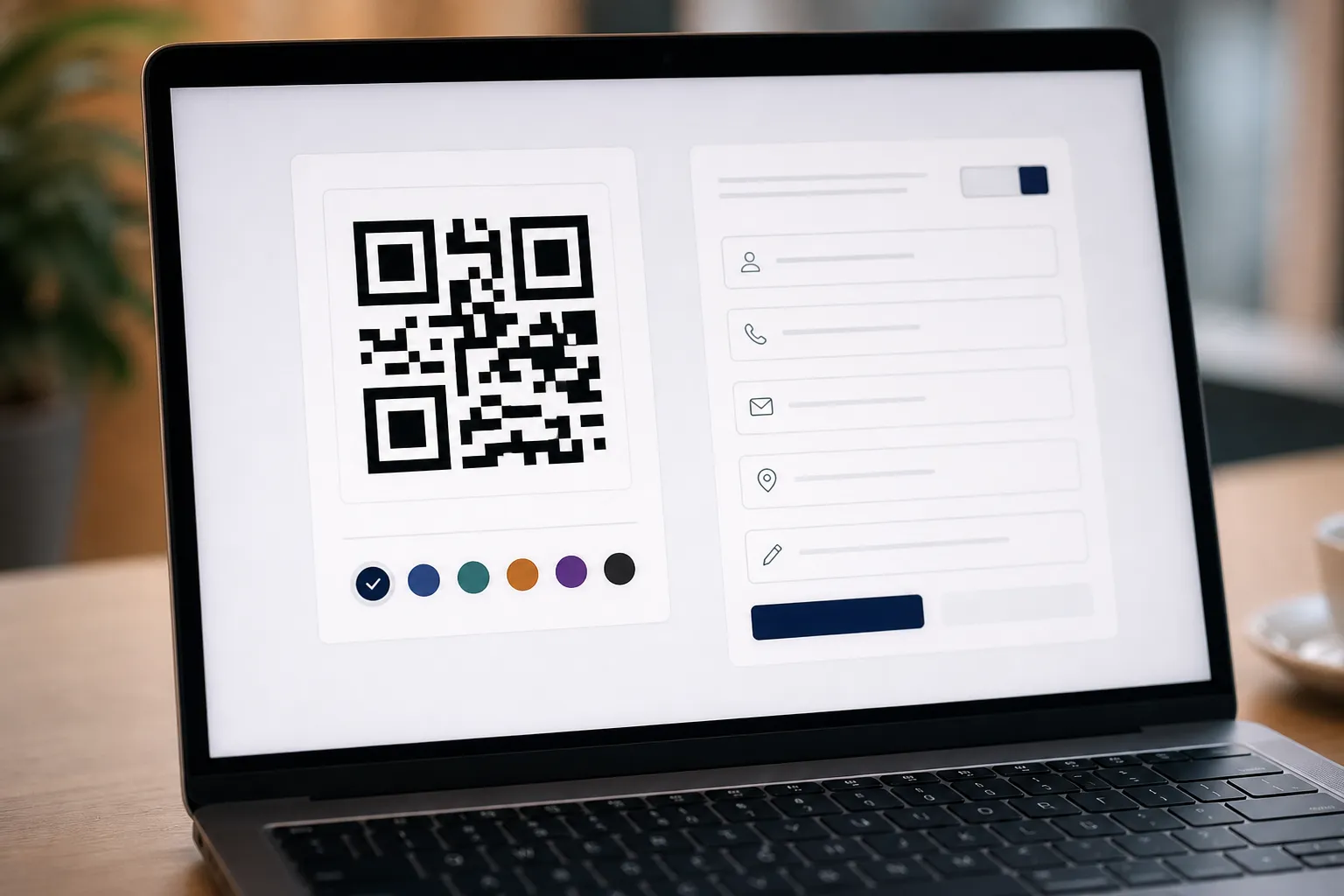 QR code and form fields on laptop screen.