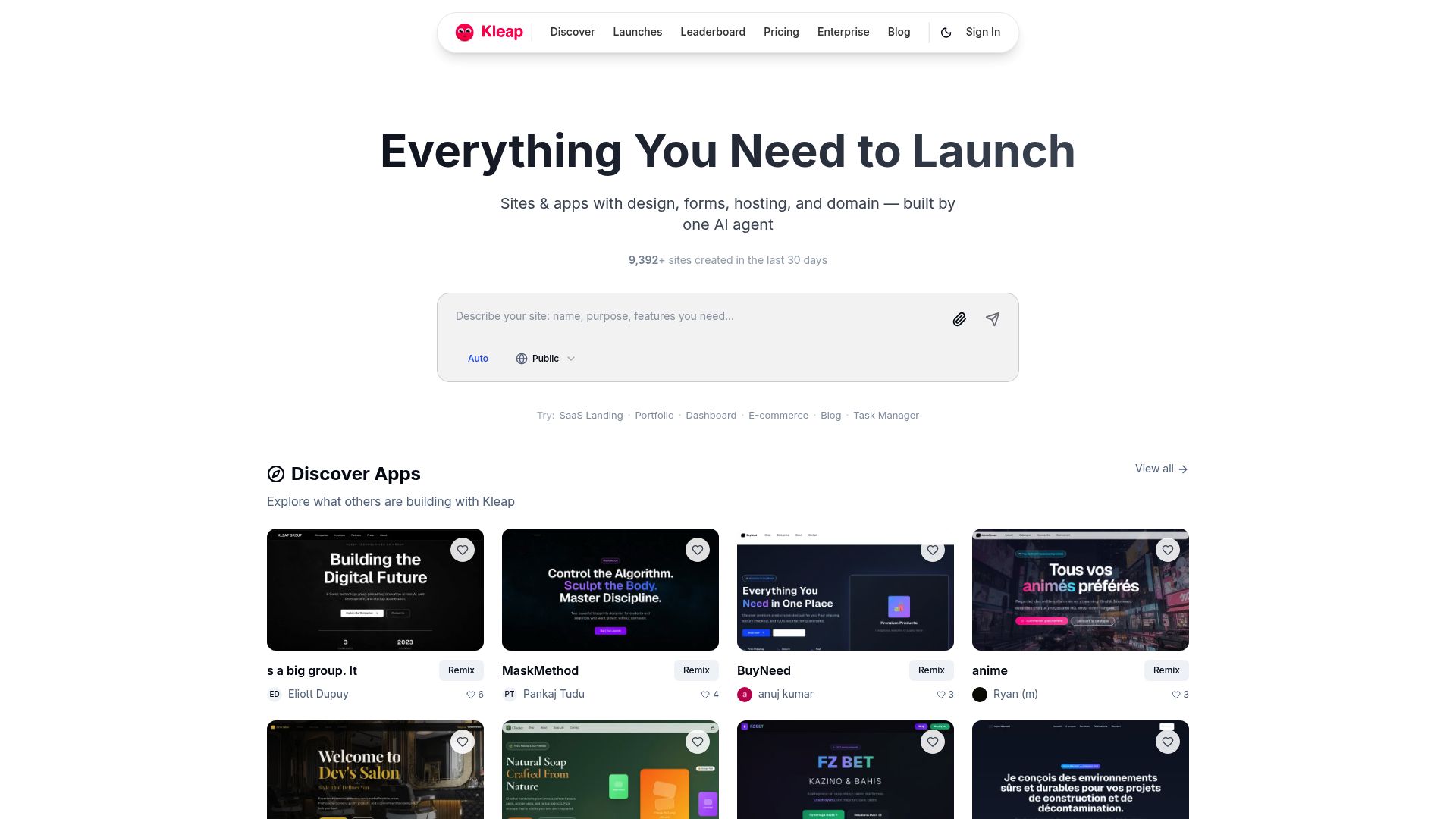 Screenshot of www.kleap.co