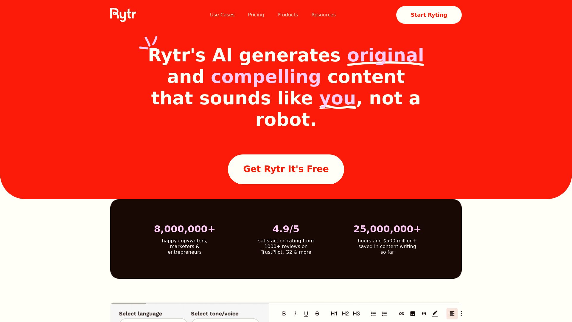 Screenshot of rytr.me