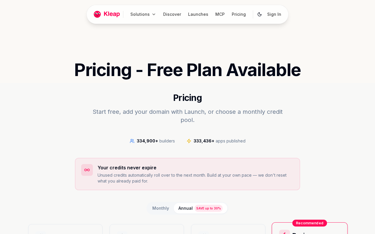 Kleap homepage