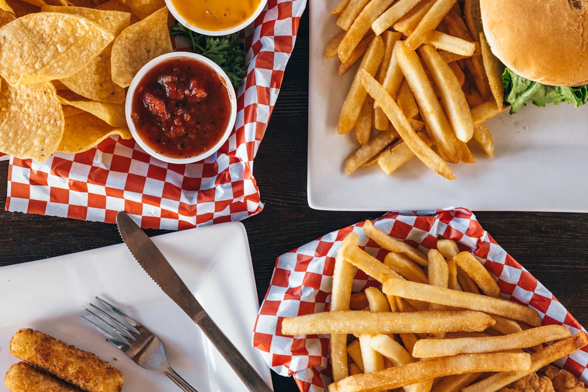 a table with plates of food