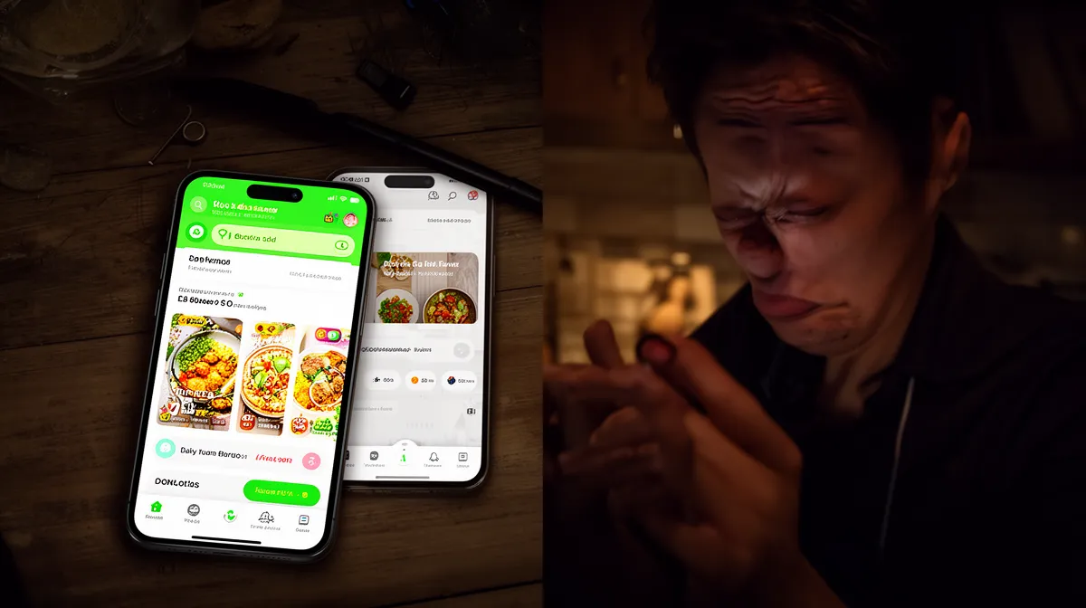 A person using a food delivery app on a smartphone.