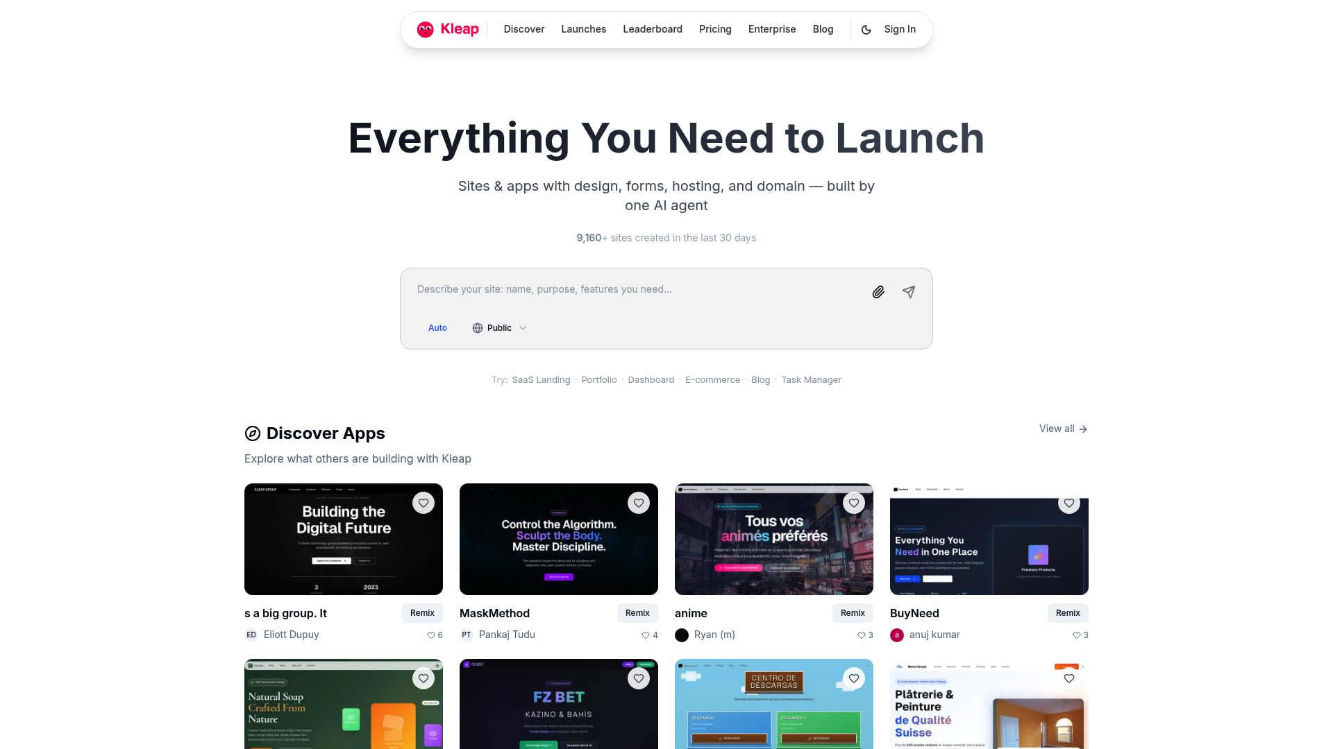 Screenshot of kleap.co