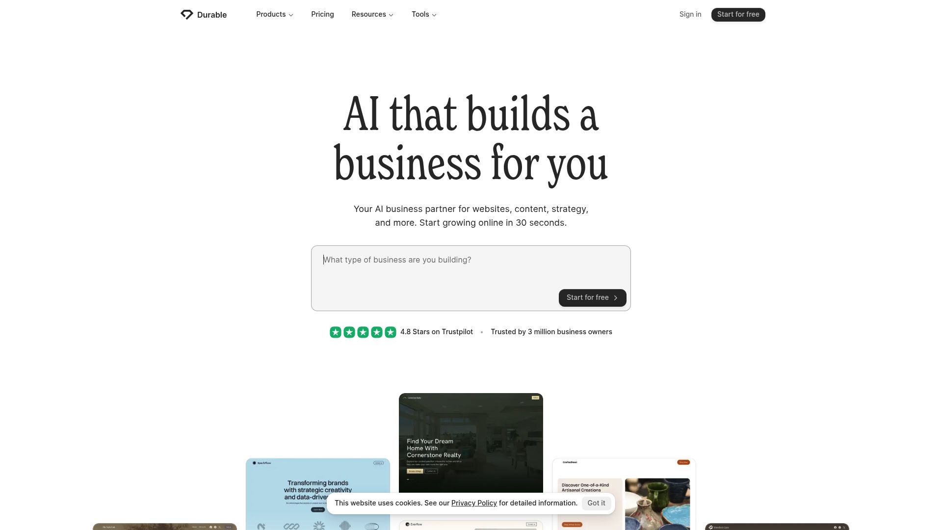 Screenshot of durable.co