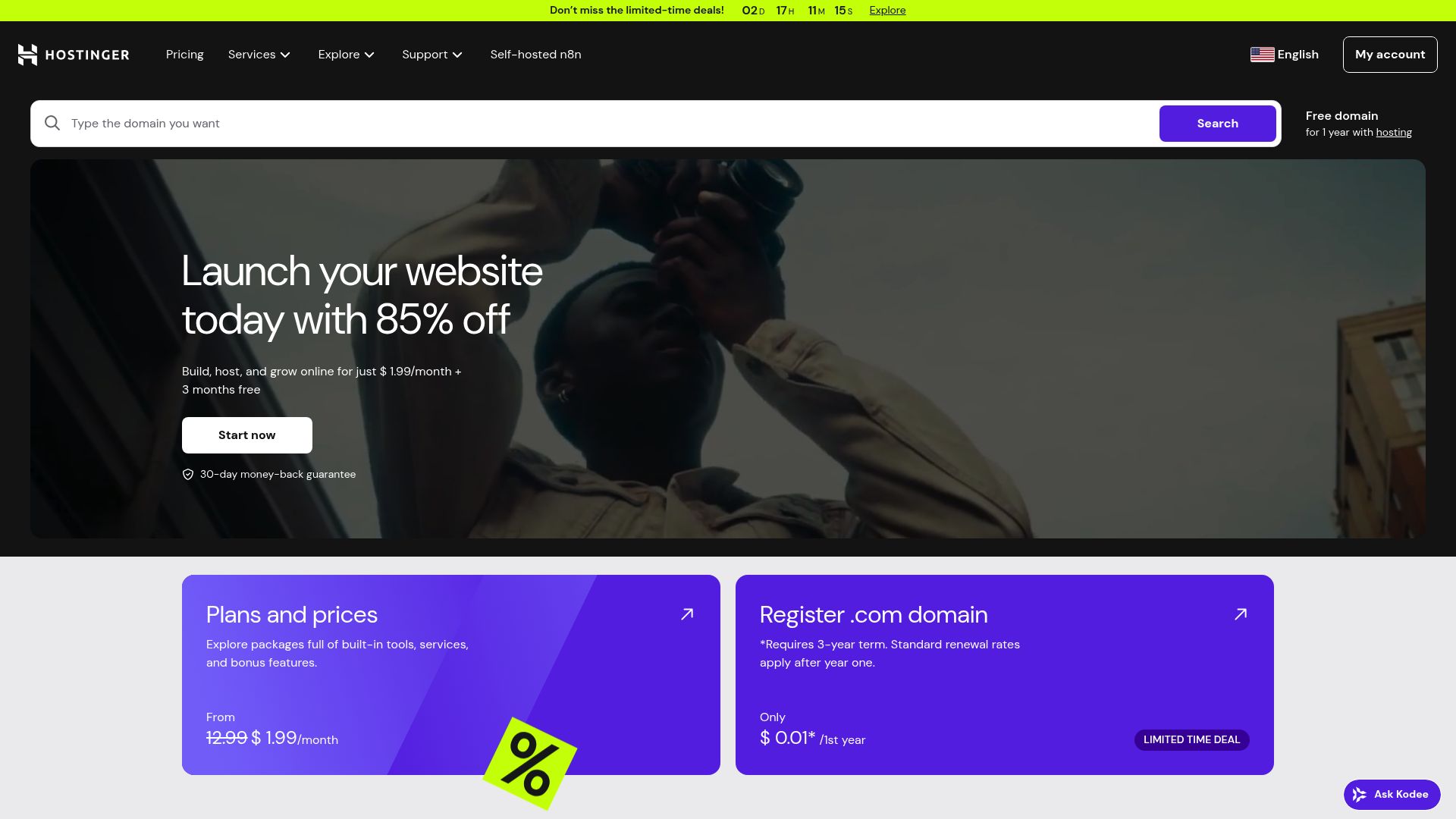 Screenshot of www.hostinger.com