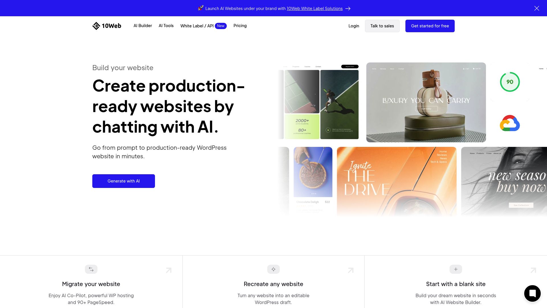 Screenshot of 10web.io