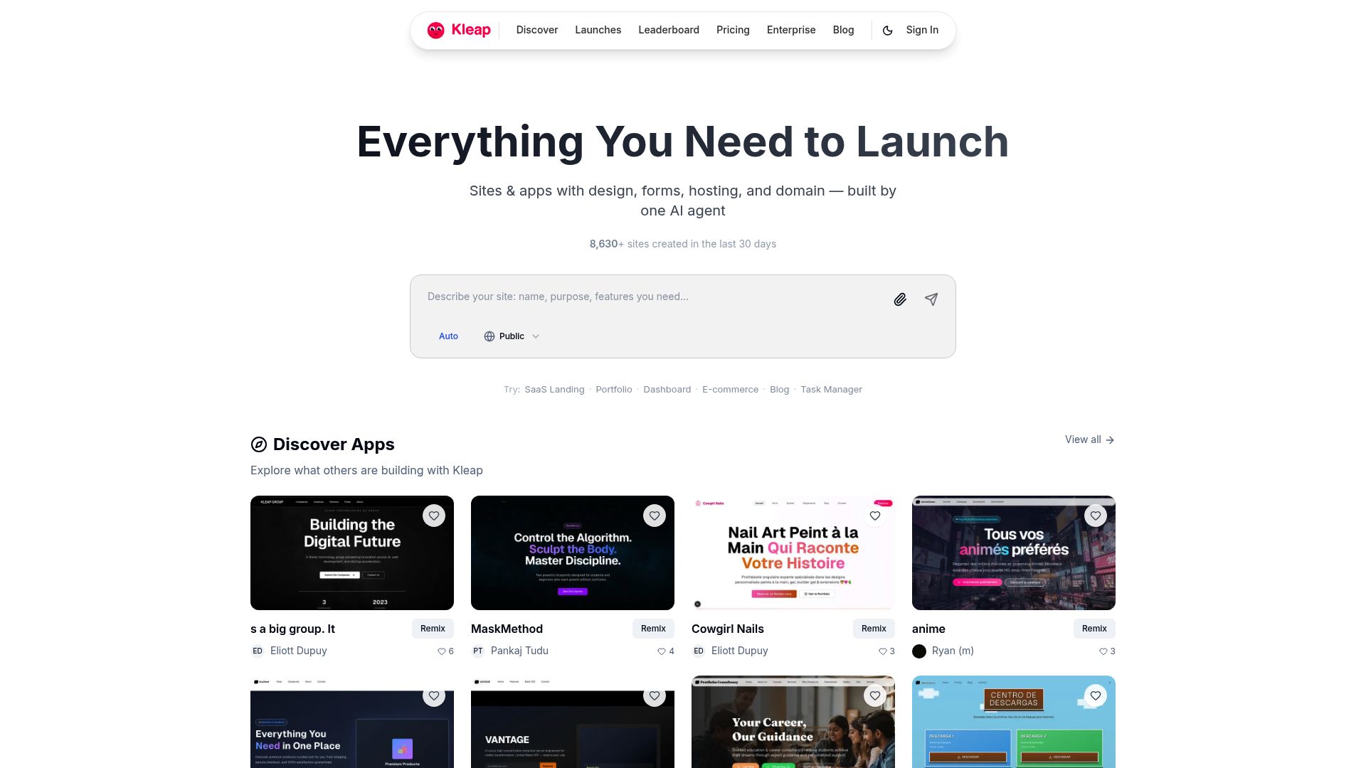 Screenshot of www.kleap.co