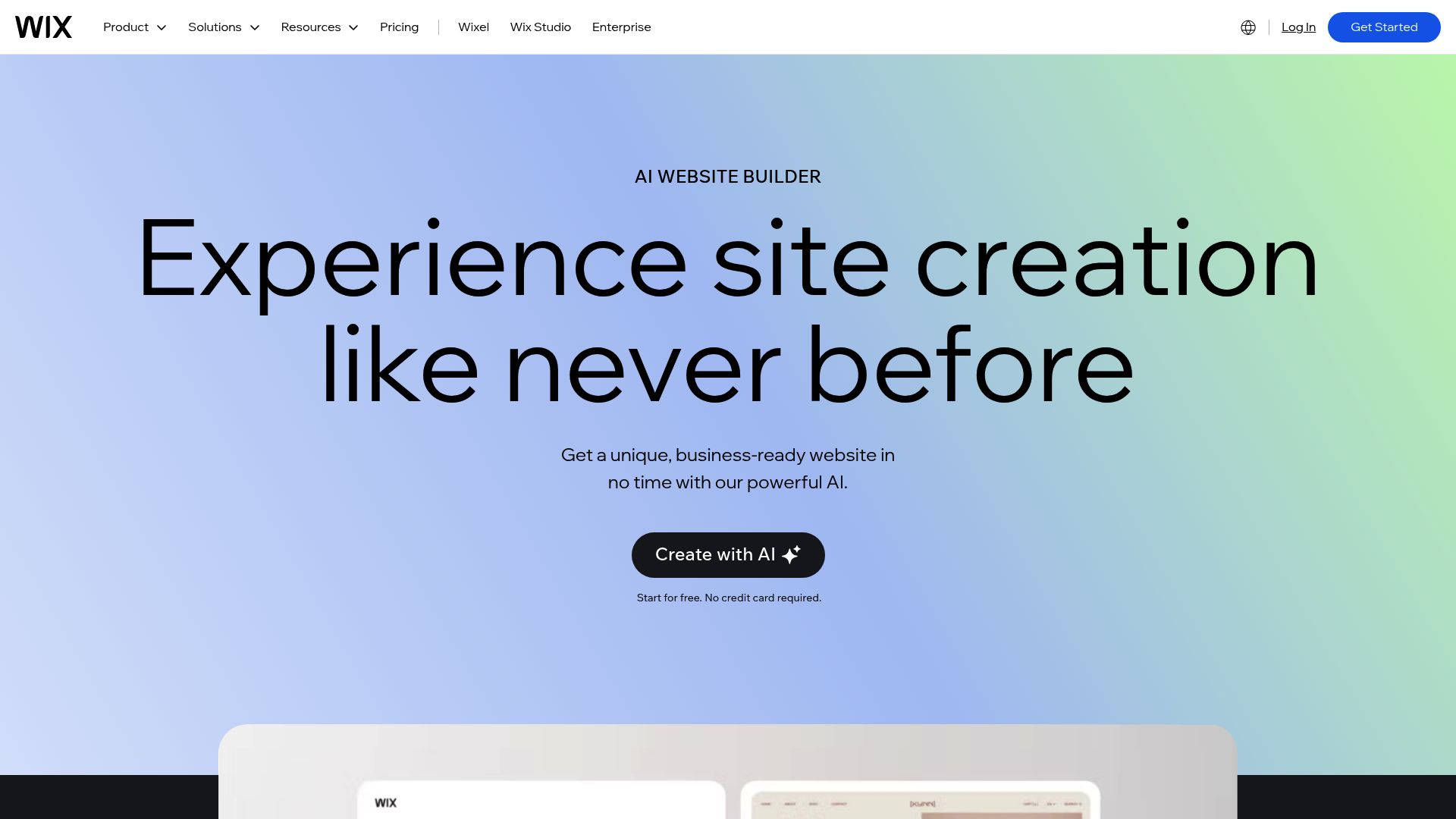 Screenshot of www.wix.com