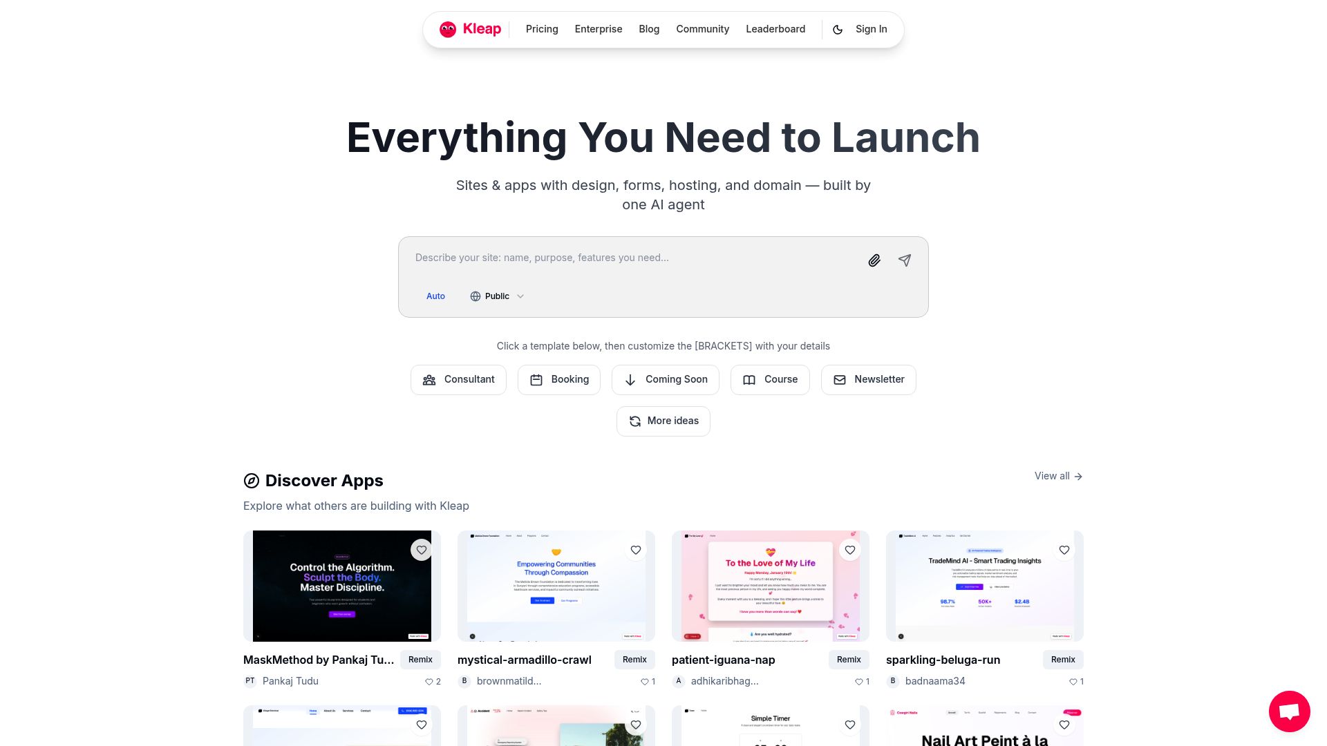 Screenshot of www.kleap.co