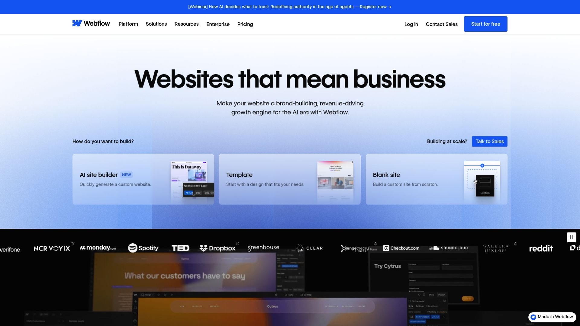 Screenshot of webflow.com