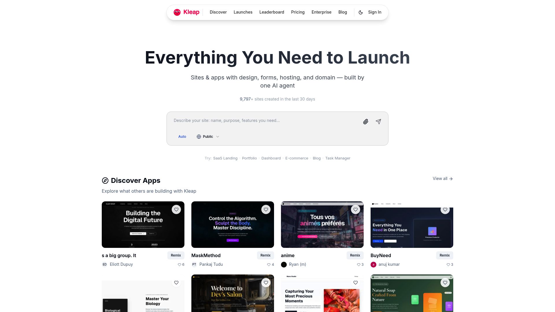 Screenshot of www.kleap.co