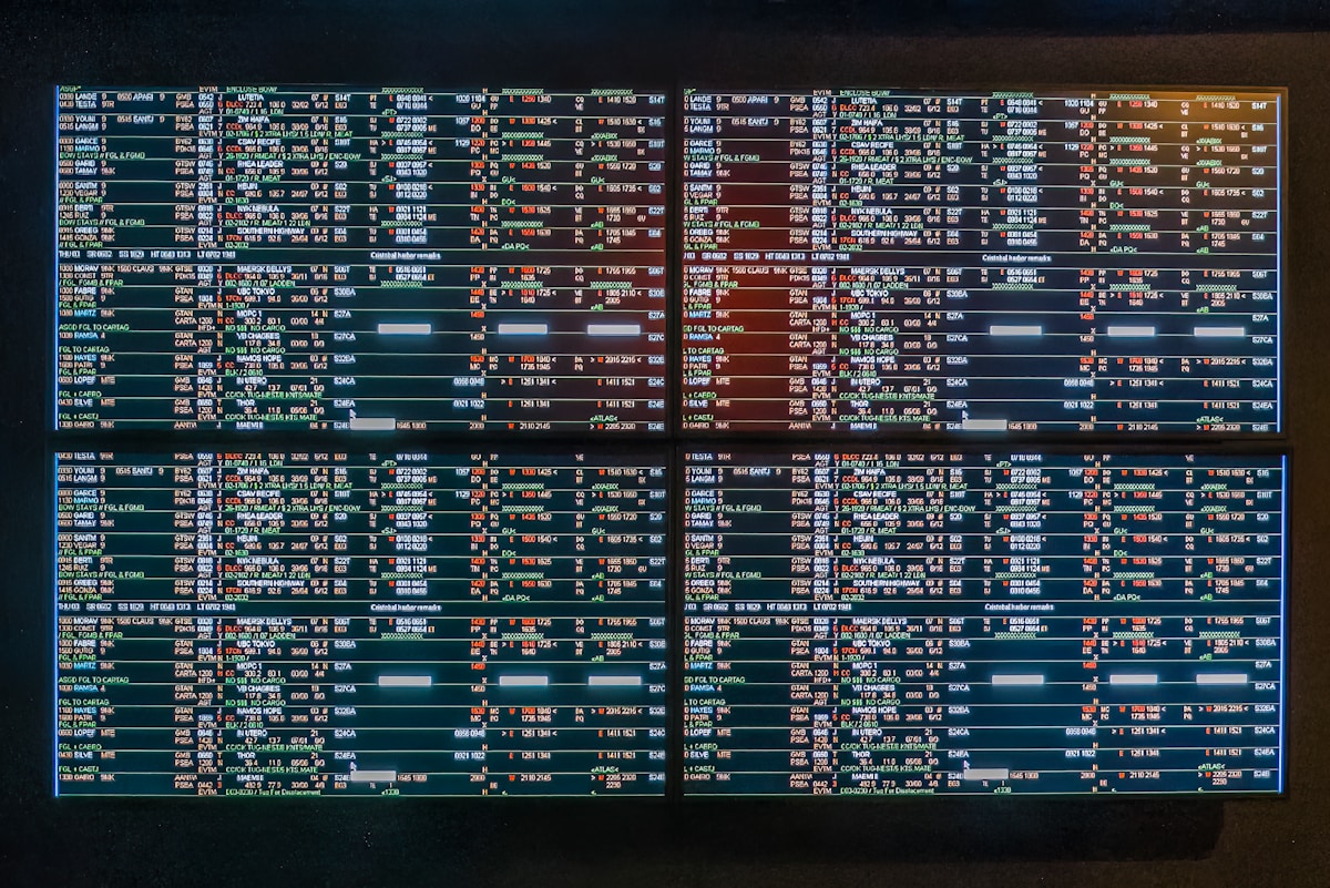 A large screen with a lot of numbers on it