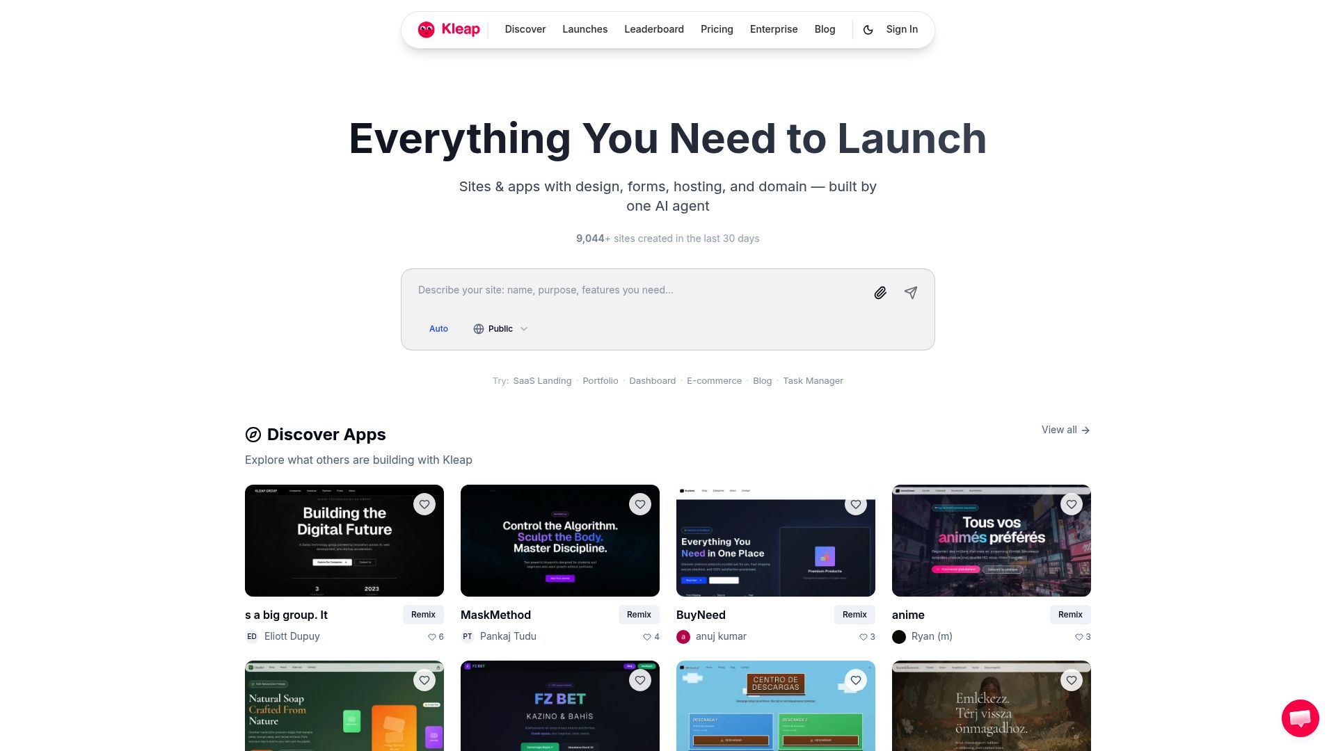 Screenshot of www.kleap.co