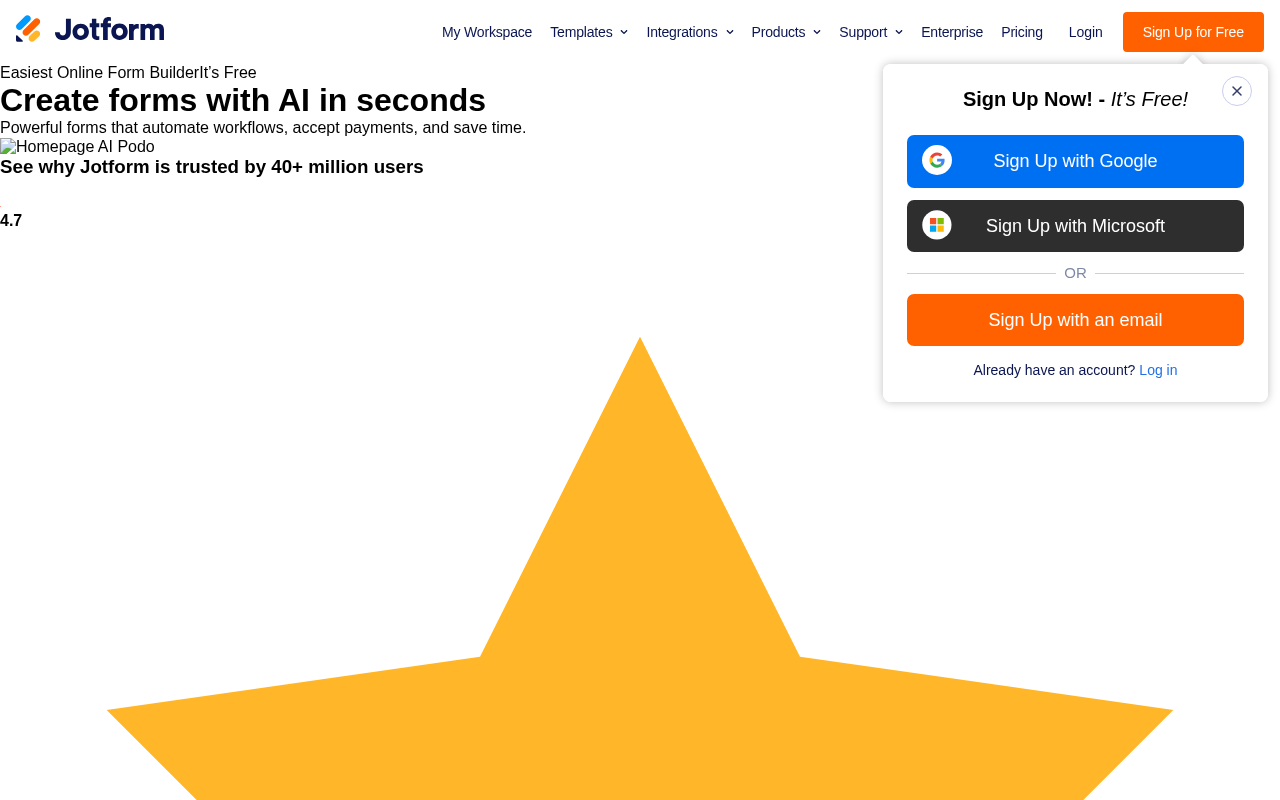 Jotform AI Website Builder homepage