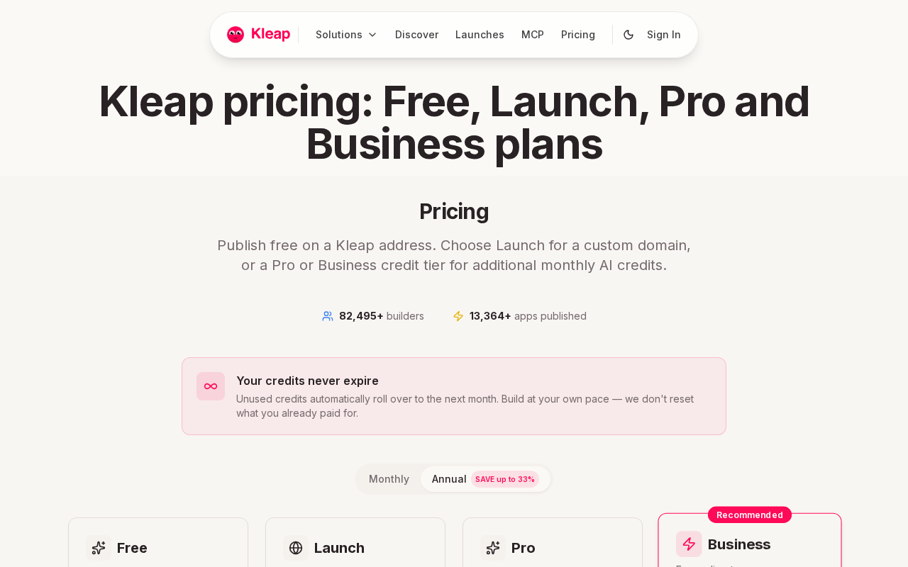 Kleap homepage