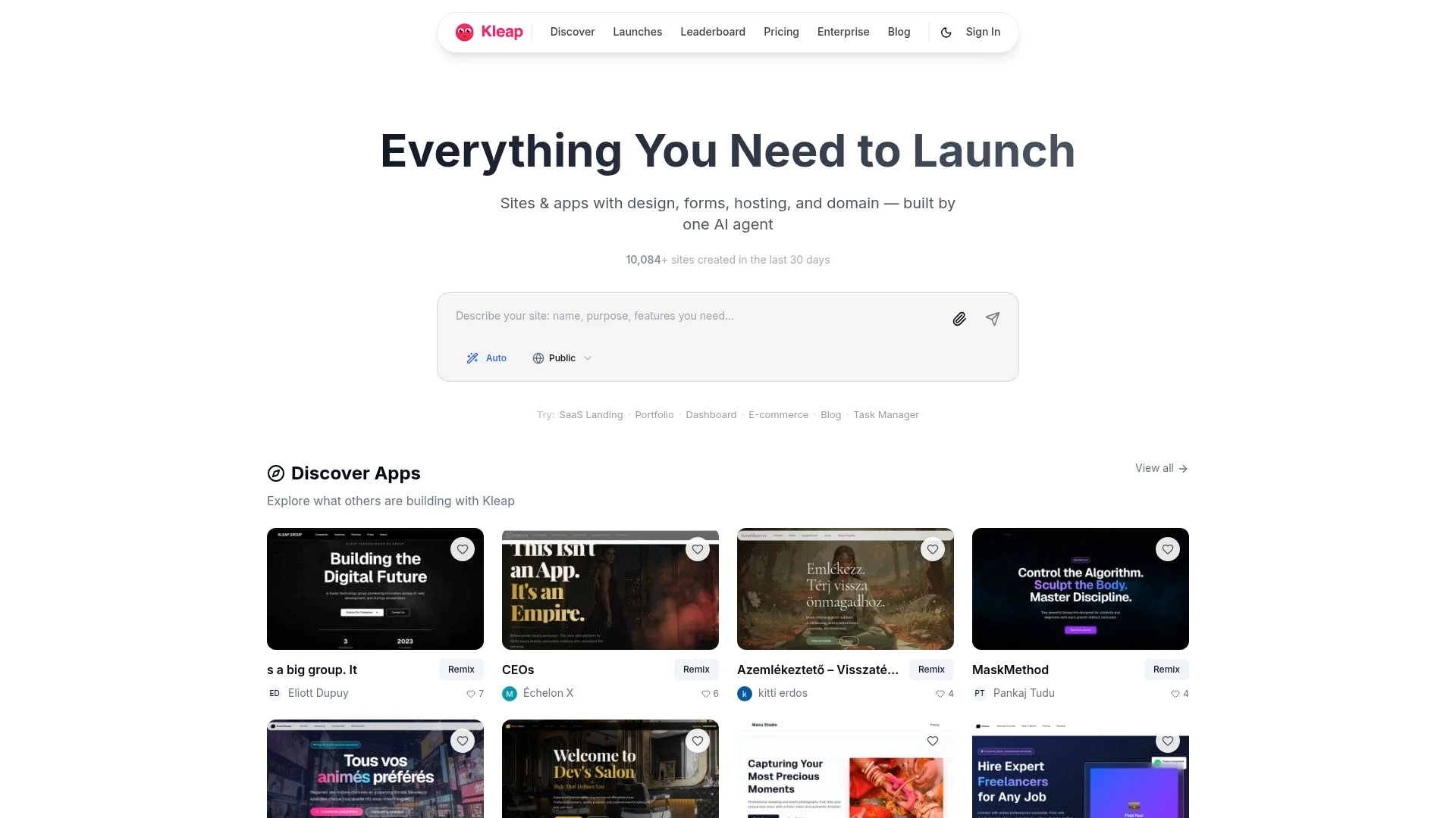 Sites and apps with design, forms, hosting, and domain - built by one AI agent.