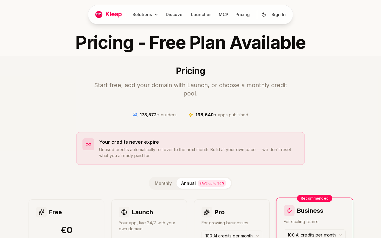 Kleap homepage