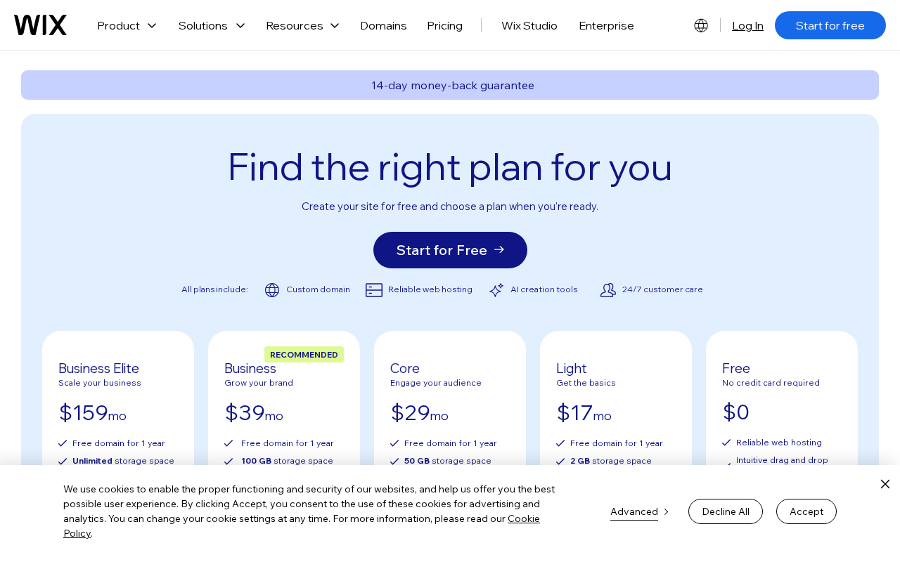 Wix homepage