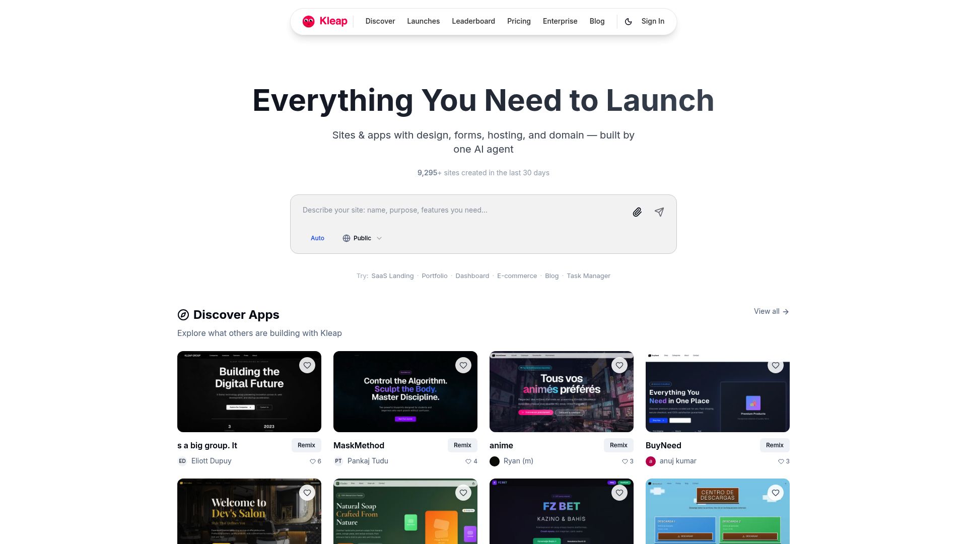 Screenshot of www.kleap.co