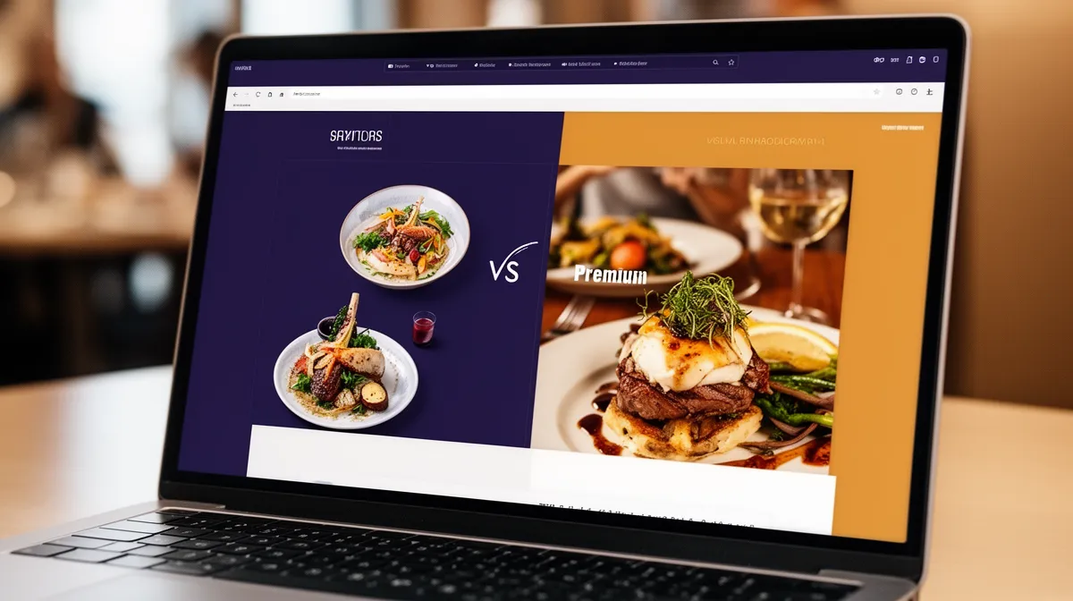 Contrasting restaurant menu items, savory dishes, and premium steak presentation.