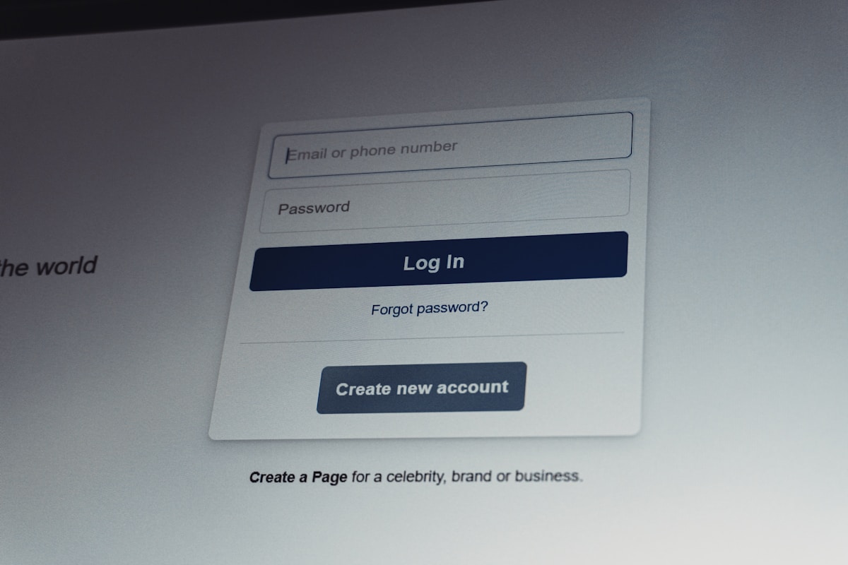 Facebook login screen with email and password fields