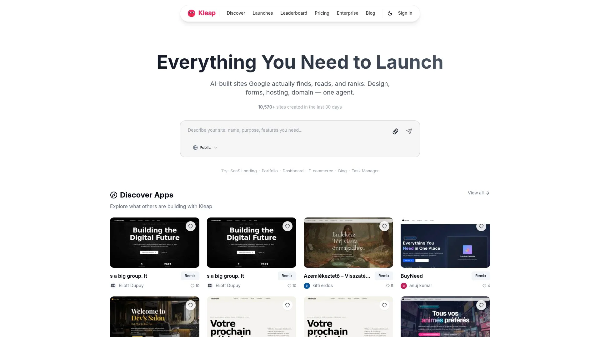 AI-built sites, design, forms, hosting, domain - one agent.