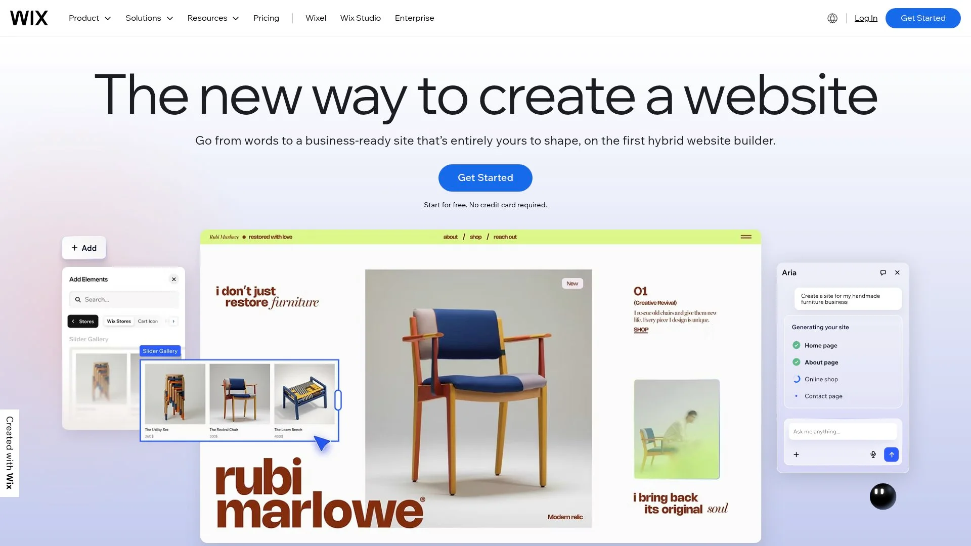 A website builder interface showcasing furniture restoration and design.
