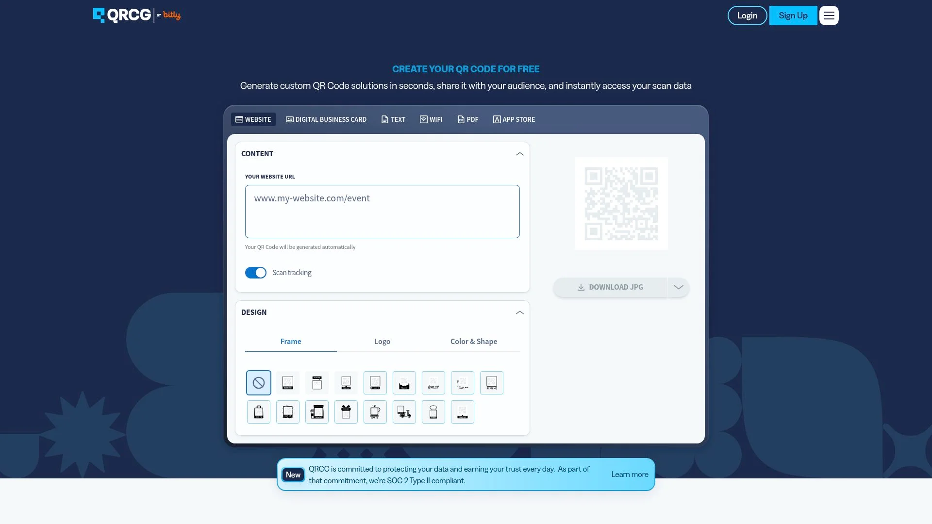 QR code generator website with customization options.