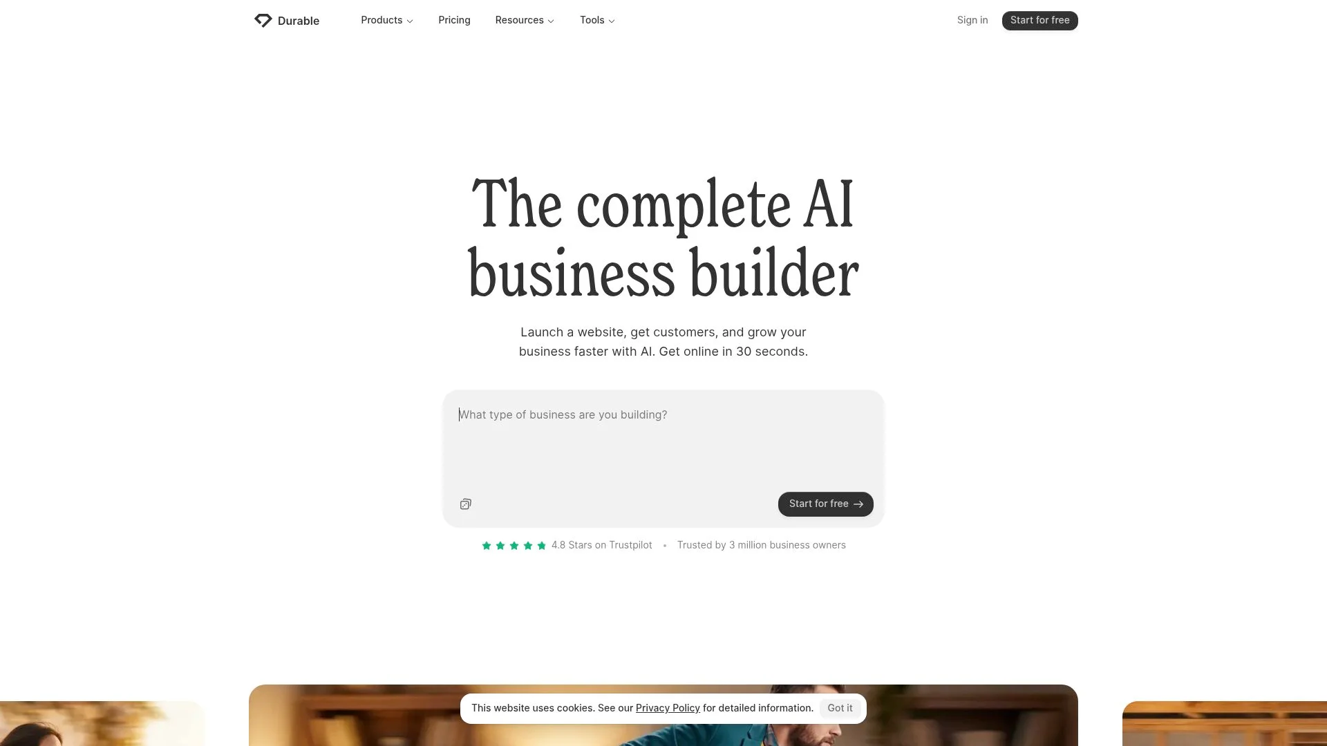 The complete AI business builder website with a call-to-action.