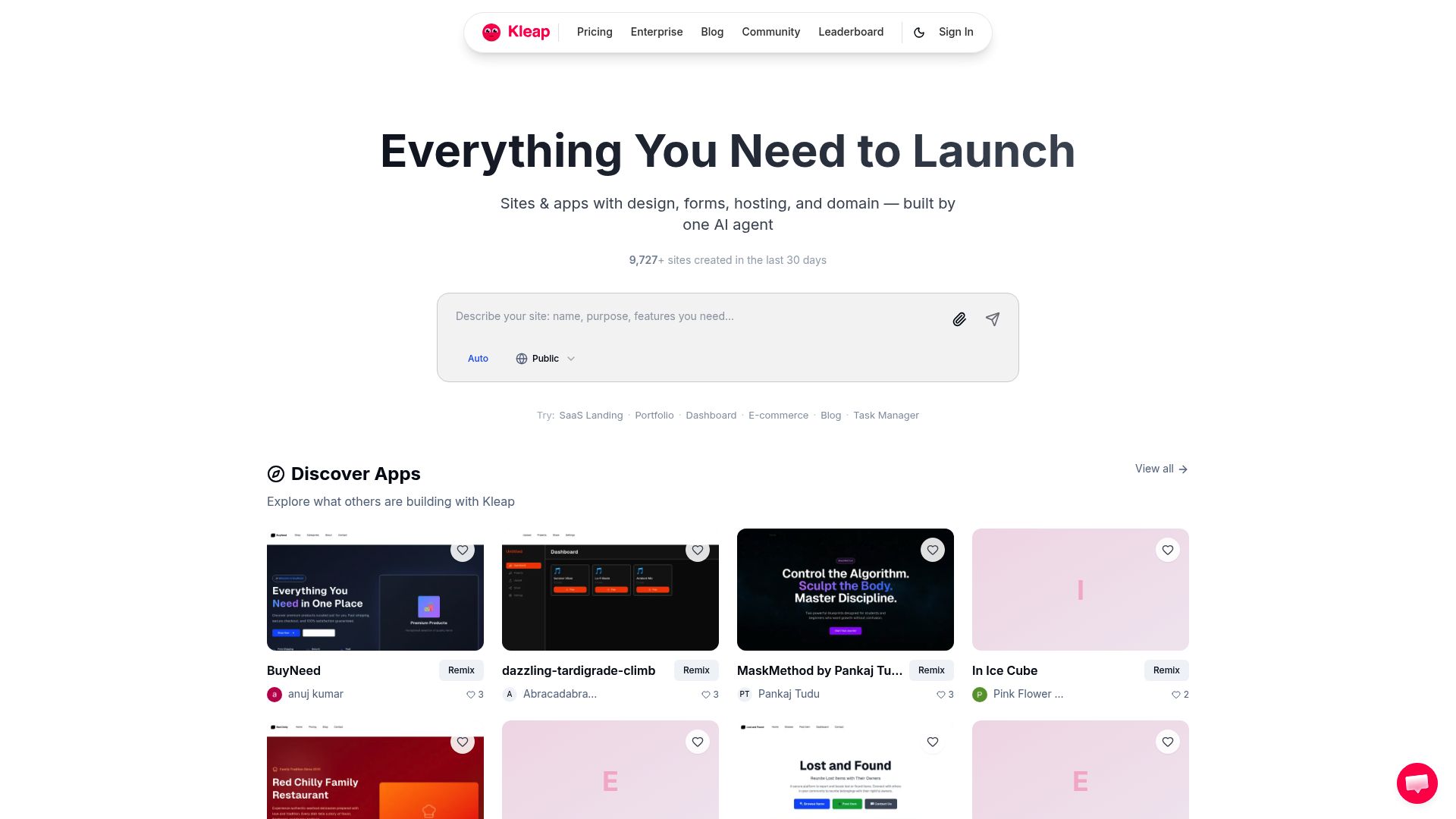 Screenshot of www.kleap.co