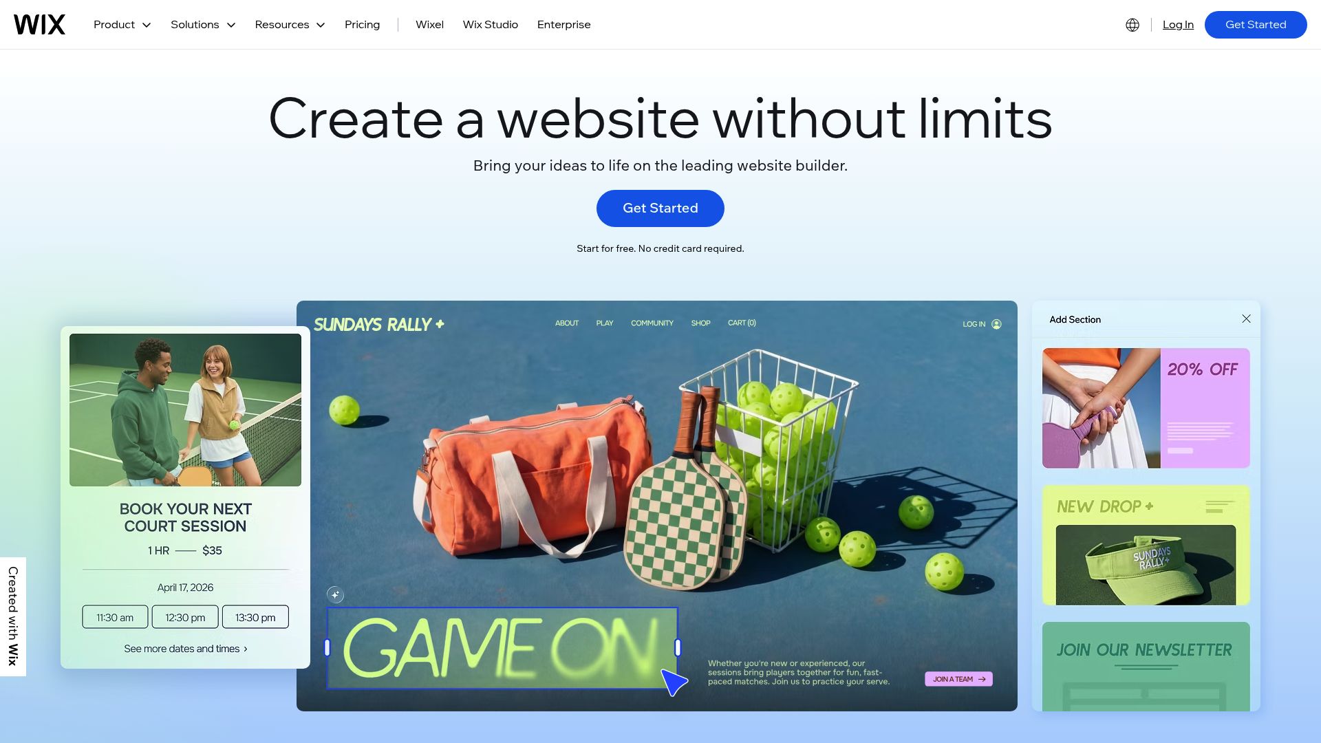 Screenshot of www.wix.com