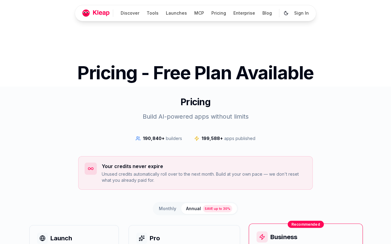 Kleap homepage