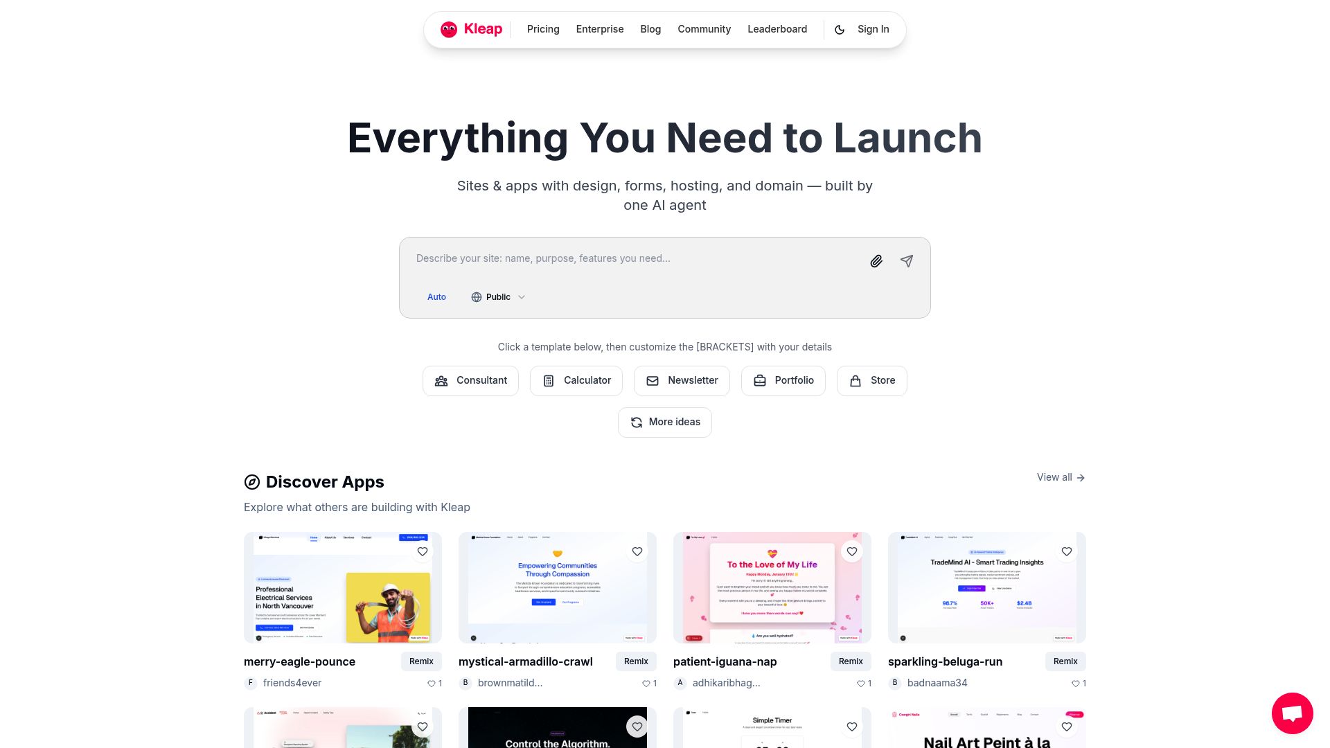 Screenshot of www.kleap.co