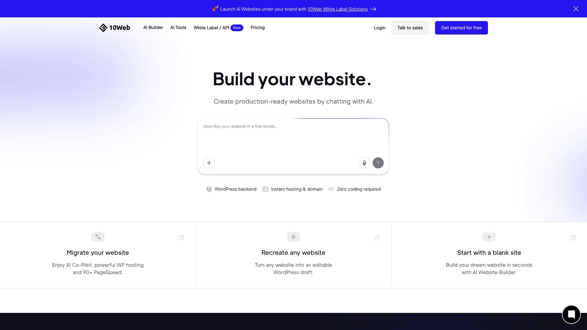 Screenshot of 10web.io