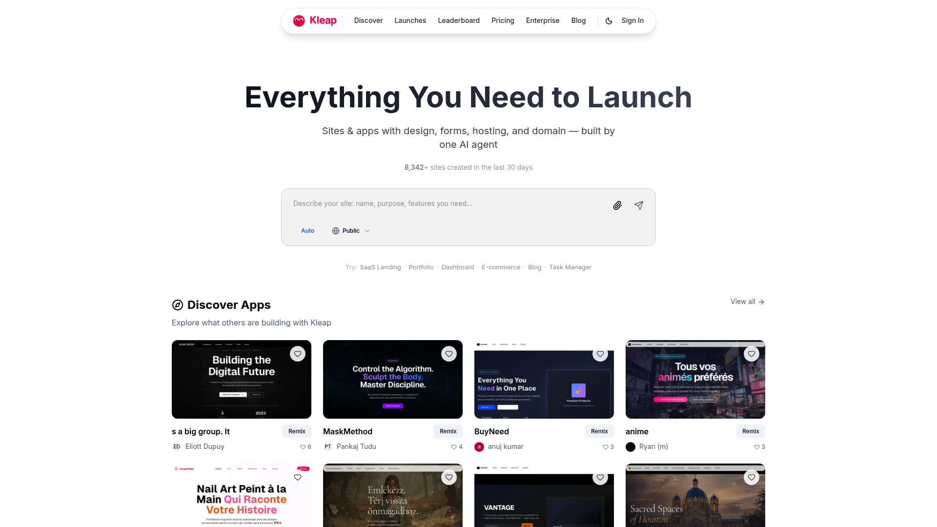 Screenshot of www.kleap.co