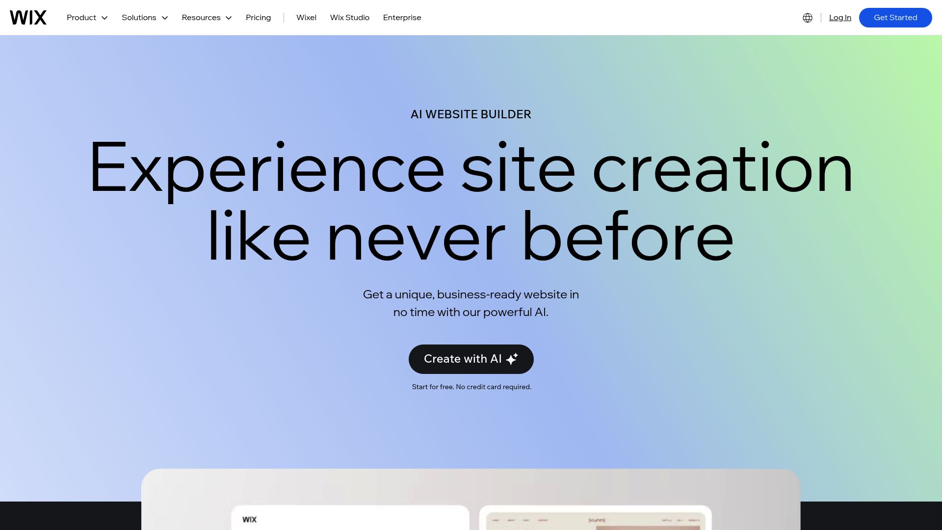 Screenshot of www.wix.com