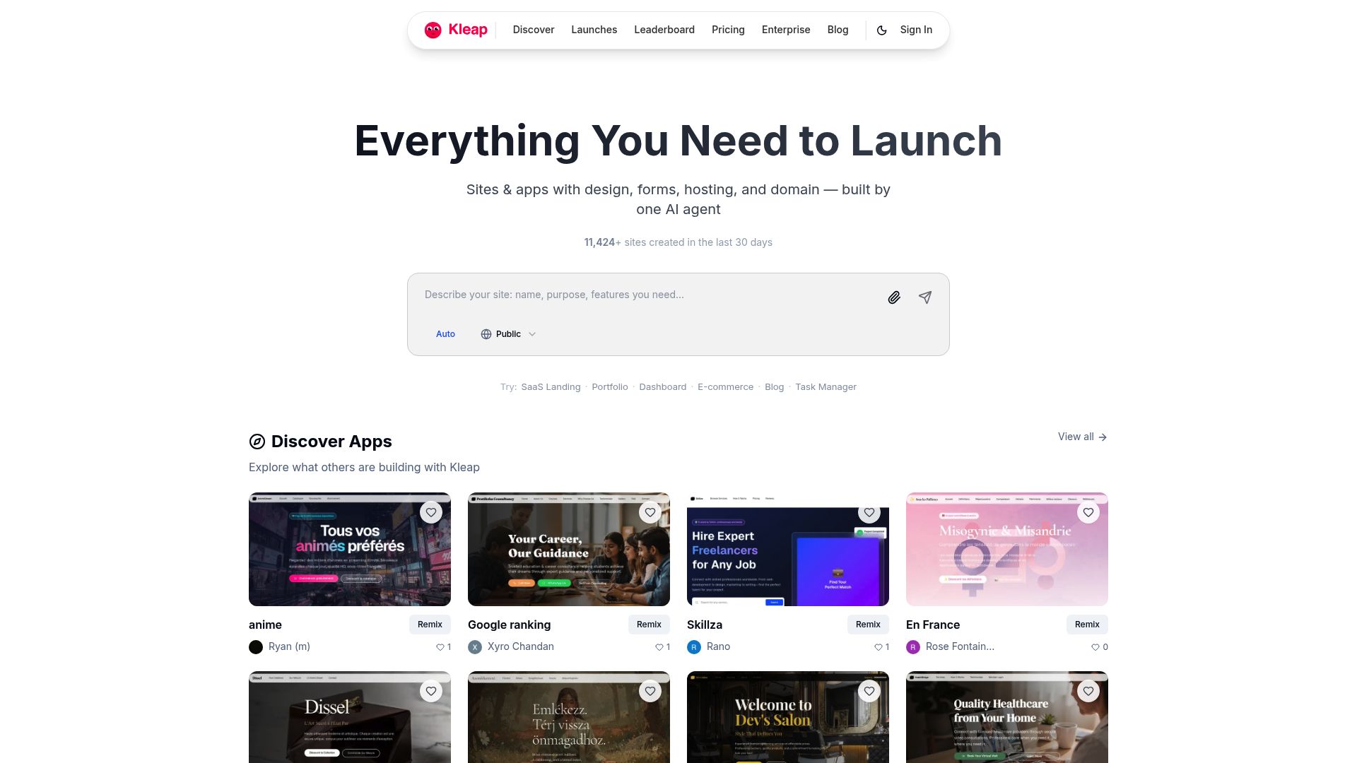 Screenshot of www.kleap.co