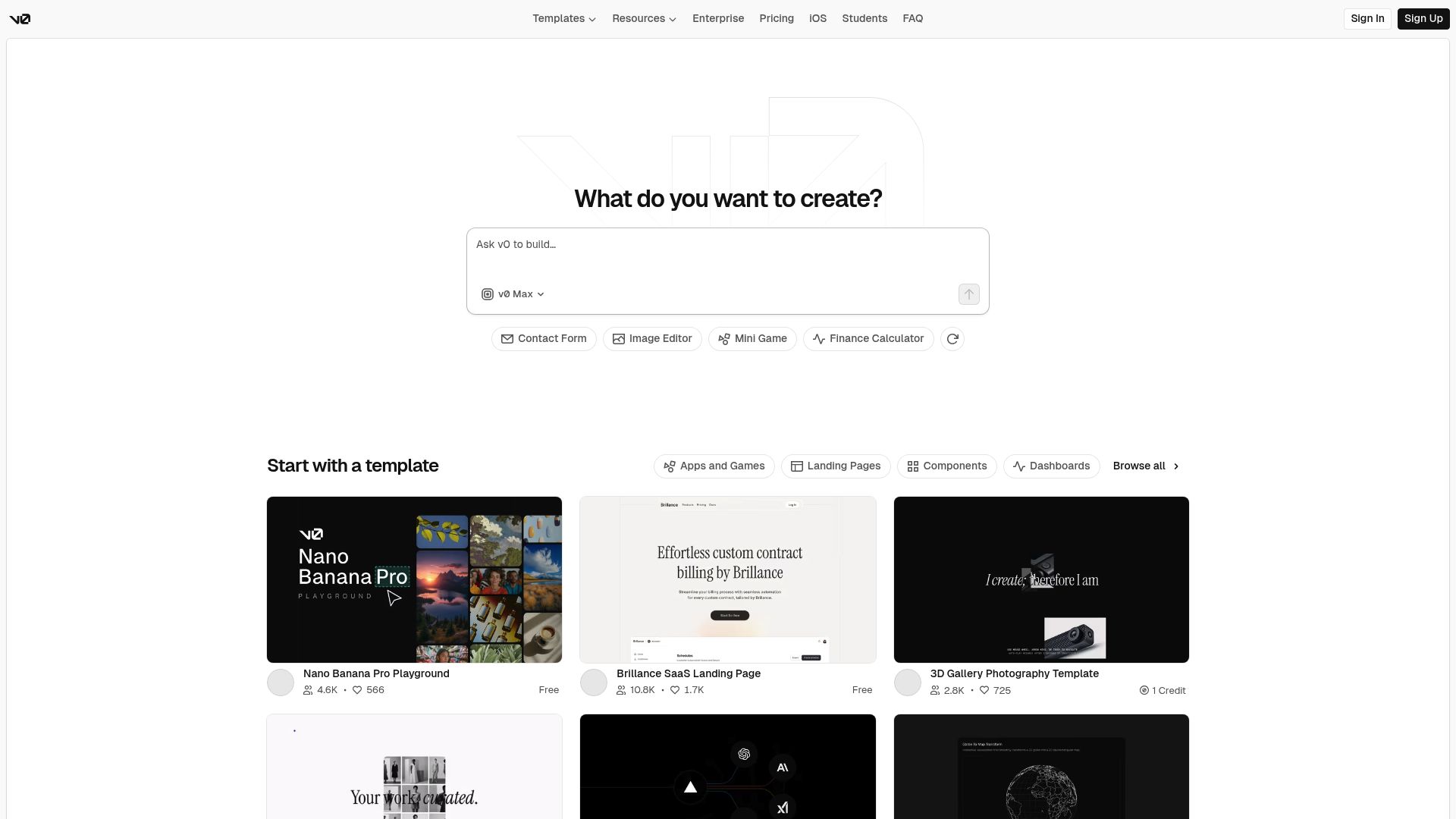 Screenshot of v0.app