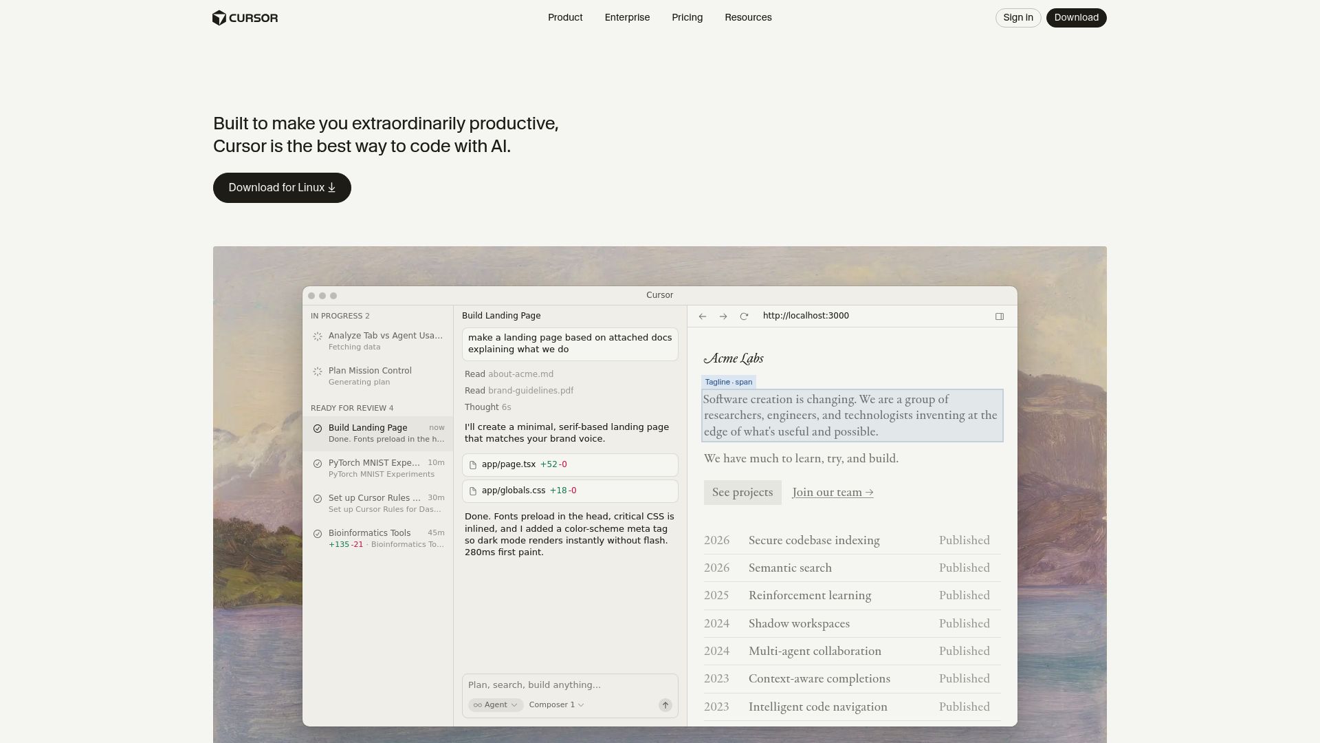 Screenshot of www.cursor.com