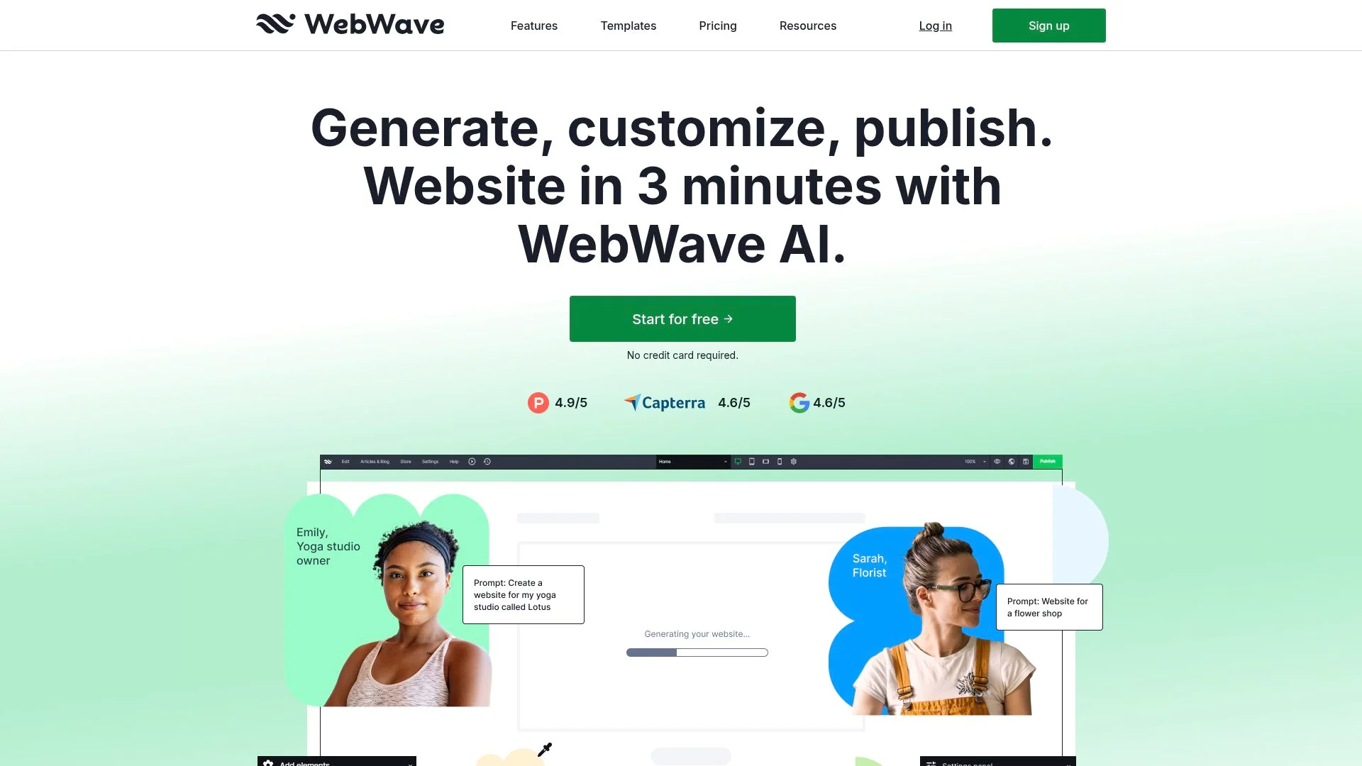 Generate, customize, publish website in 3 minutes with WebWave AI.
