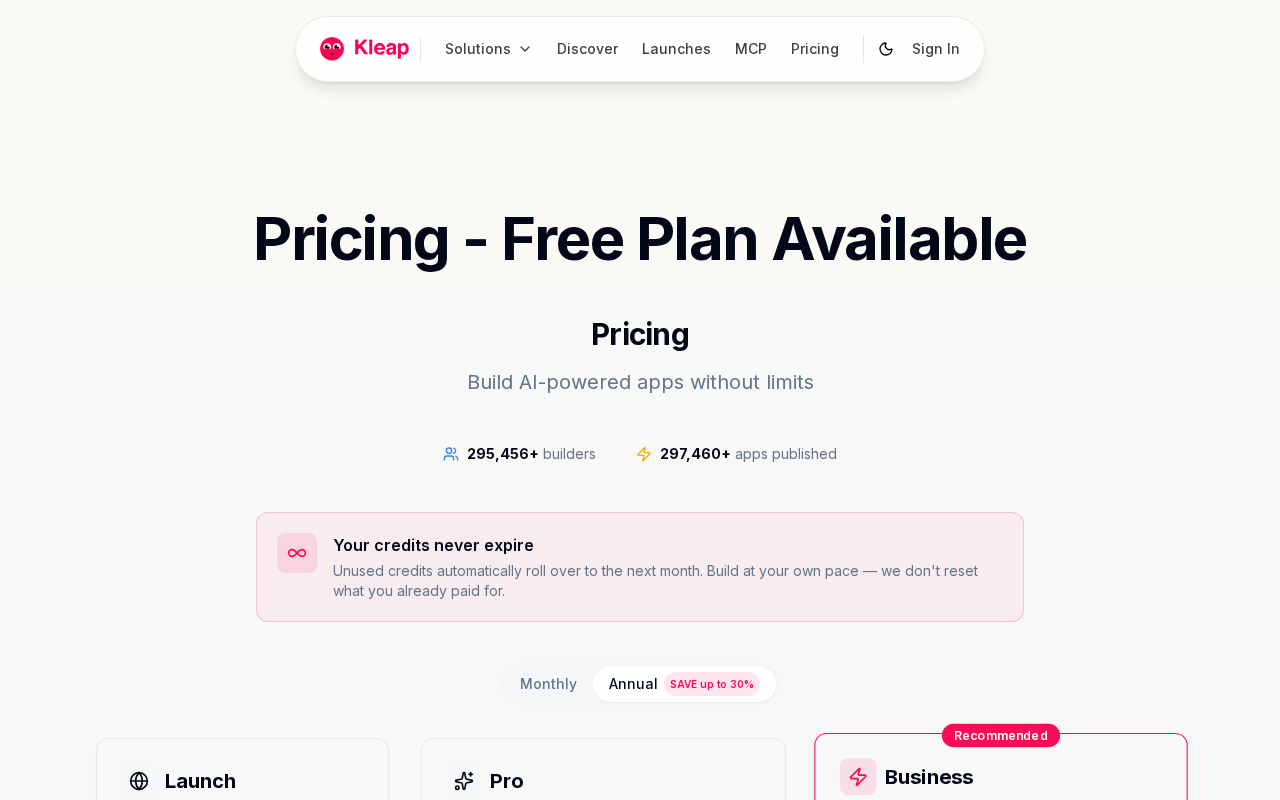 Kleap homepage
