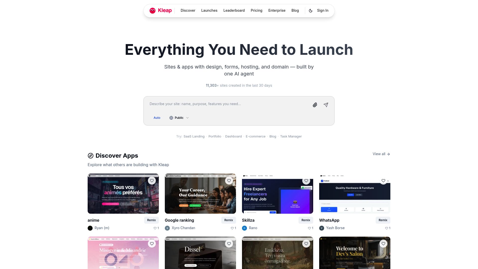 Screenshot of www.kleap.co